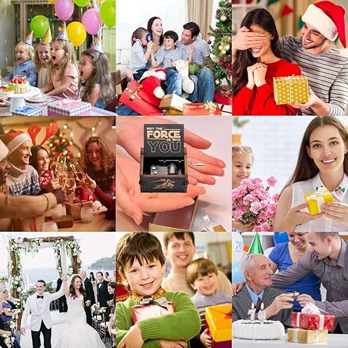 Miniatura 6 de Pursuestar Manivela de madera negra grabada con láser, caja de música de madera vintage para boda, San Valentín, Navidad, cumpleaños, regalo musical