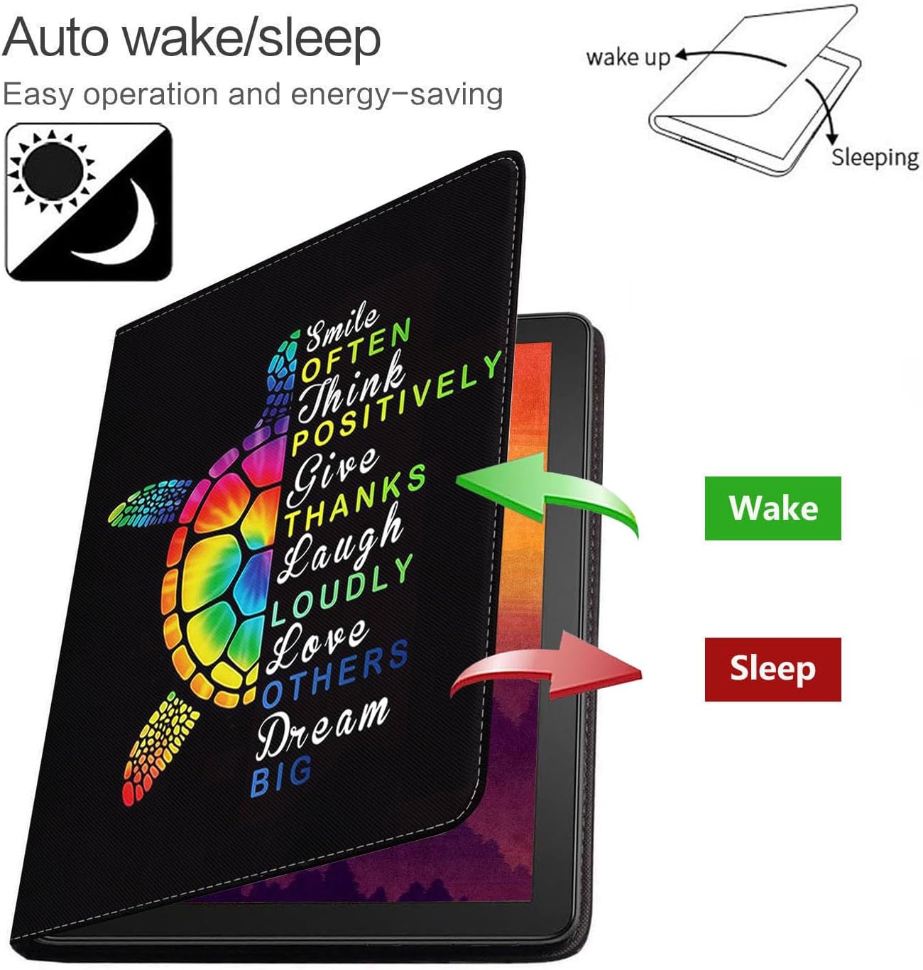 Case for Samsung Galaxy Tab S6 Lite 10.4 Inch 2022/2020 (SM-P610/P613/P615/P619) - Slim PU Leather Stand Folio Cover with Auto Sleep/Wake, Colorful Sea Turtle Funny Words Inspirational Quote image 3