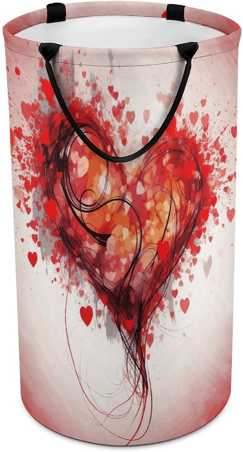 Abstract Heart Large Laundry Basket Waterproof Collapsible Laundry Hamper Clothes Storage Basket Toys Bin for Bathroom Bedroom Home Decor