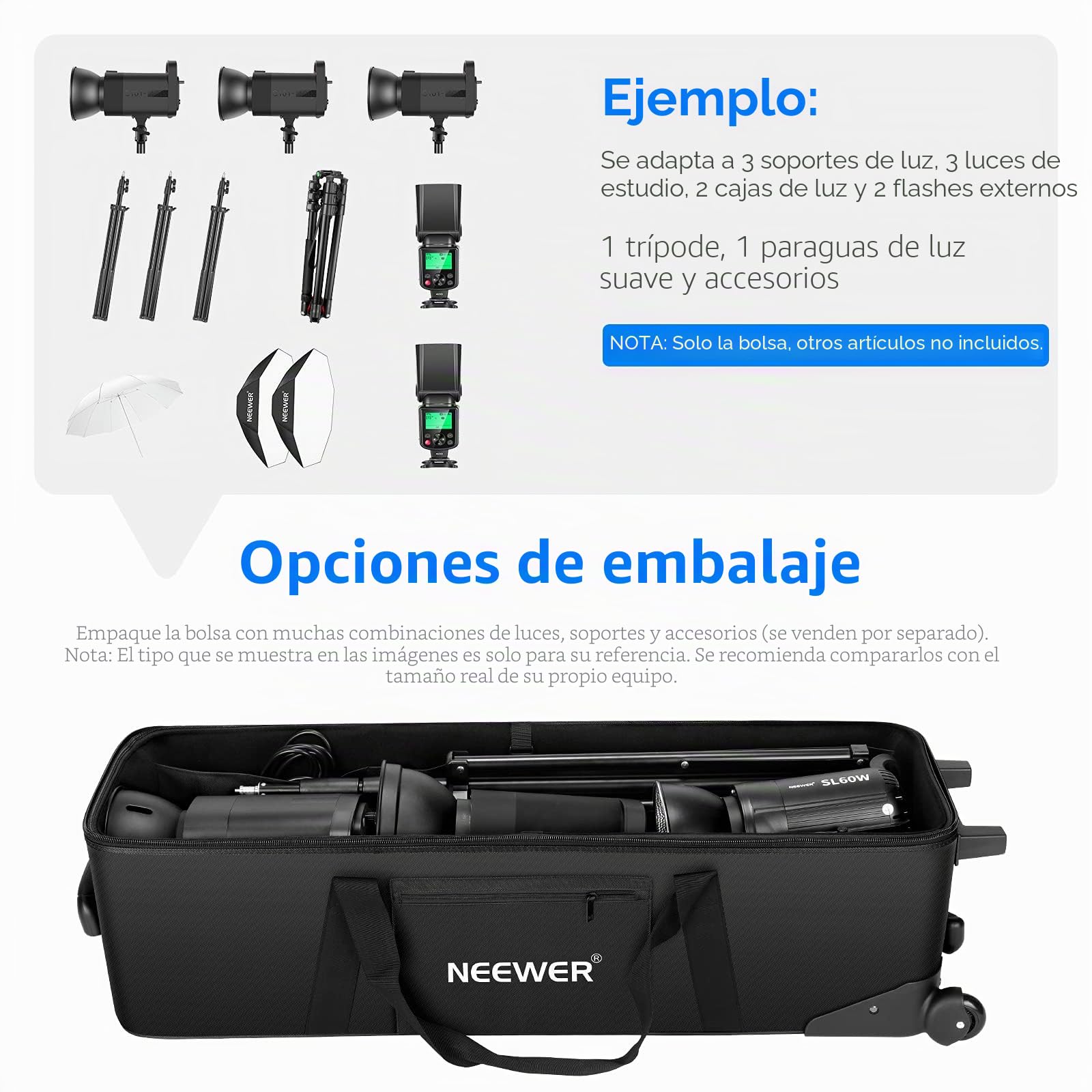 NEEWER Bolsa de Transporte para Equipo de Estudio fotográfico, Soporte de luz, trípode, Flash, Pantalla de Estudio, Estudio fotográfico, etc. (NW-B01)