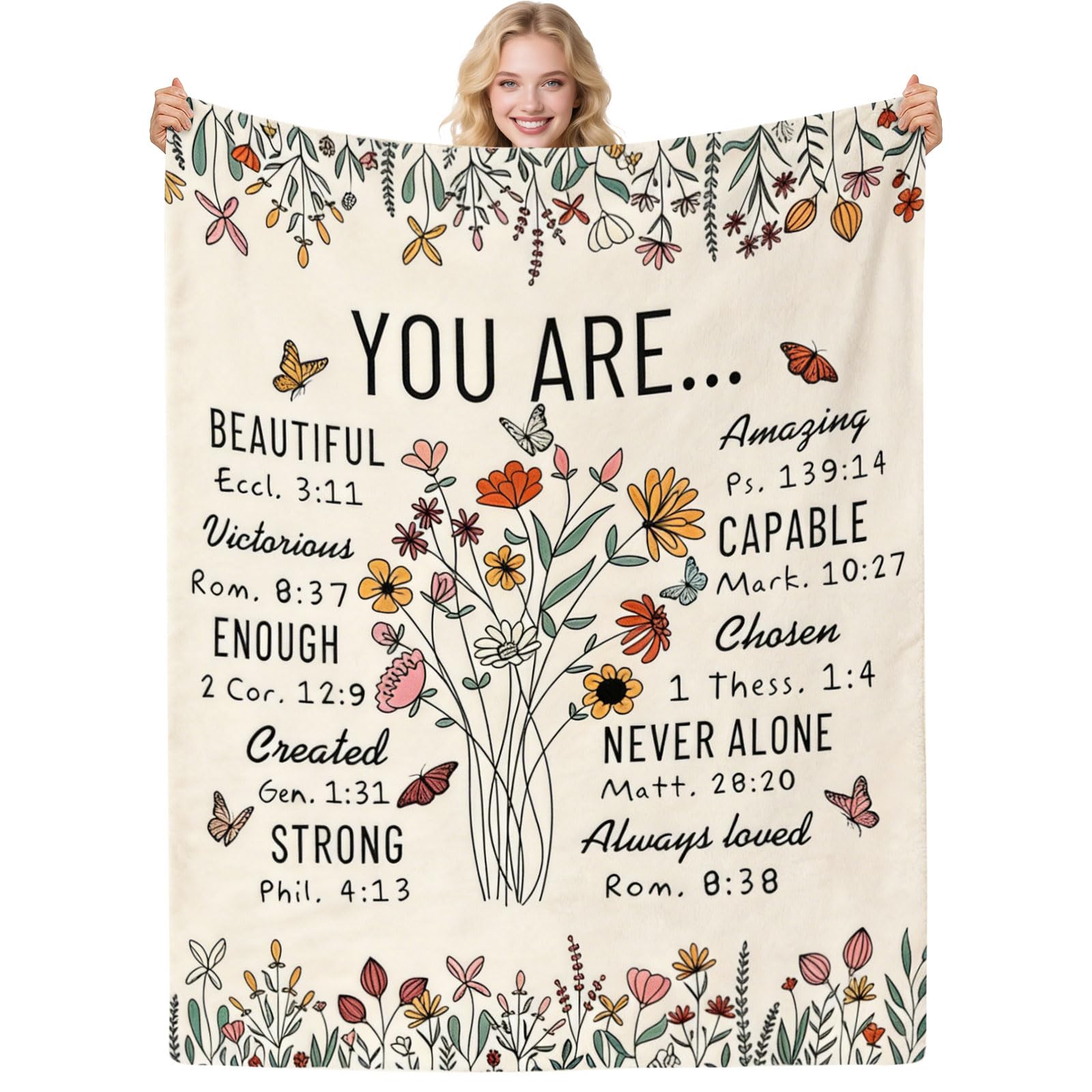 Christian Gifts for Women, 50''x60'' Christian Blanket, Prayer Throw with Inspirational Bible Verses and Floral Butterfly, Inspirational Religious Spiritual Gift for Friend, Sister, Mum, Daughter