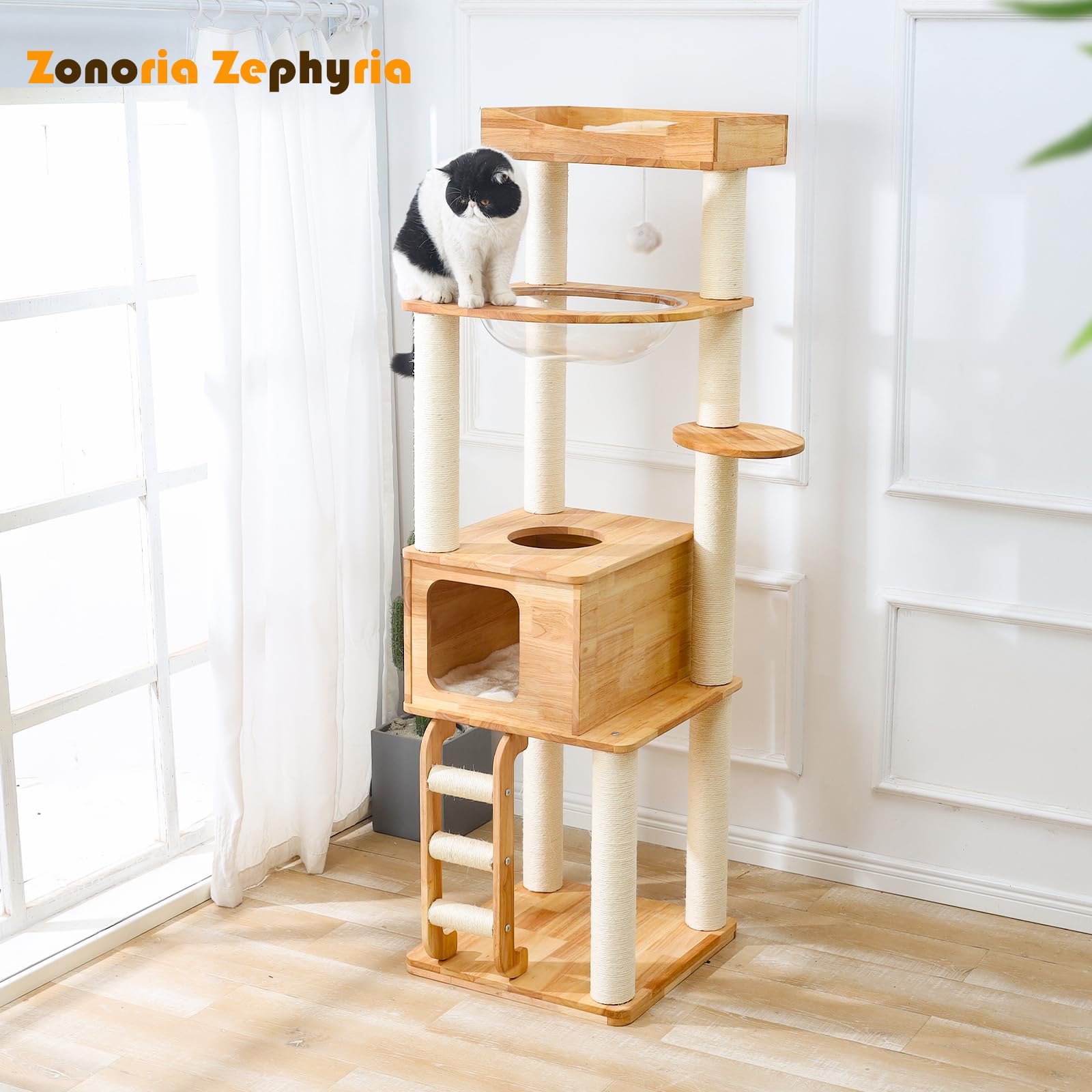 65-inch Tall Cat Tree?Cat Tower for Indoor Cats with Feel-Safe Enclosed Cat Cave?Scratching Post?Space Capsule Nest and Cat Ladder