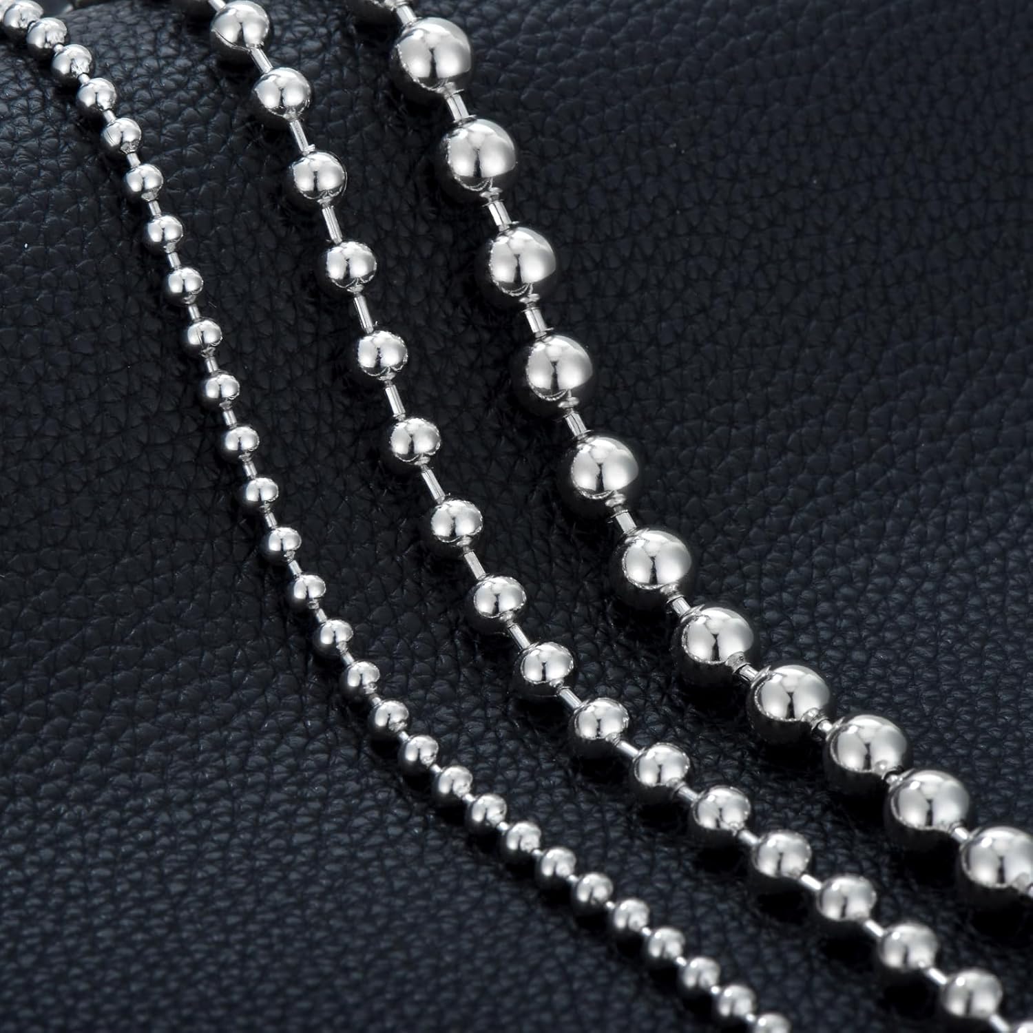 Dacc & Aya Solid Silver Bead Ball Strand Chain Bracelet for Men, 4MM, 6MM, 8MM, Military Ball Bead Chain Bracelet for Women with Lobster Clasp, Oxidized or Shiny, Unisex Silver Chain, 7-9 Inch
