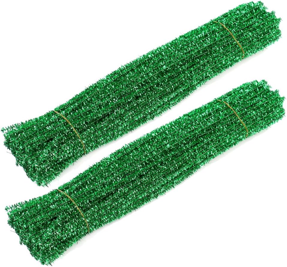 WIWAPLEX 200pcs 12" X 6mm Glitter Tinsel Creative Arts Chenille Stems Sparkle Pipe Cleaners for DIY Craft Projects (Green)