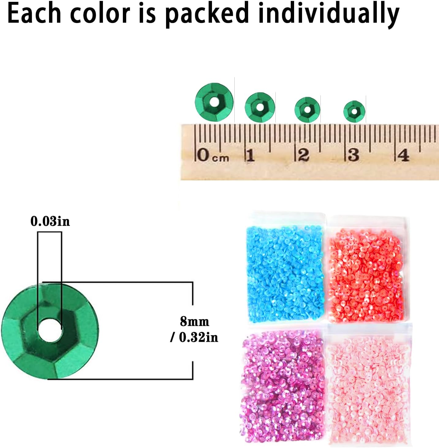 DIYASY 8MM Bulk Loose Sequins, 24 Colors 10800 Pcs Round Embroidery Sequins Cup Craft Sequin with Holes for Craft Sewing DIY Nails Decorations image 2