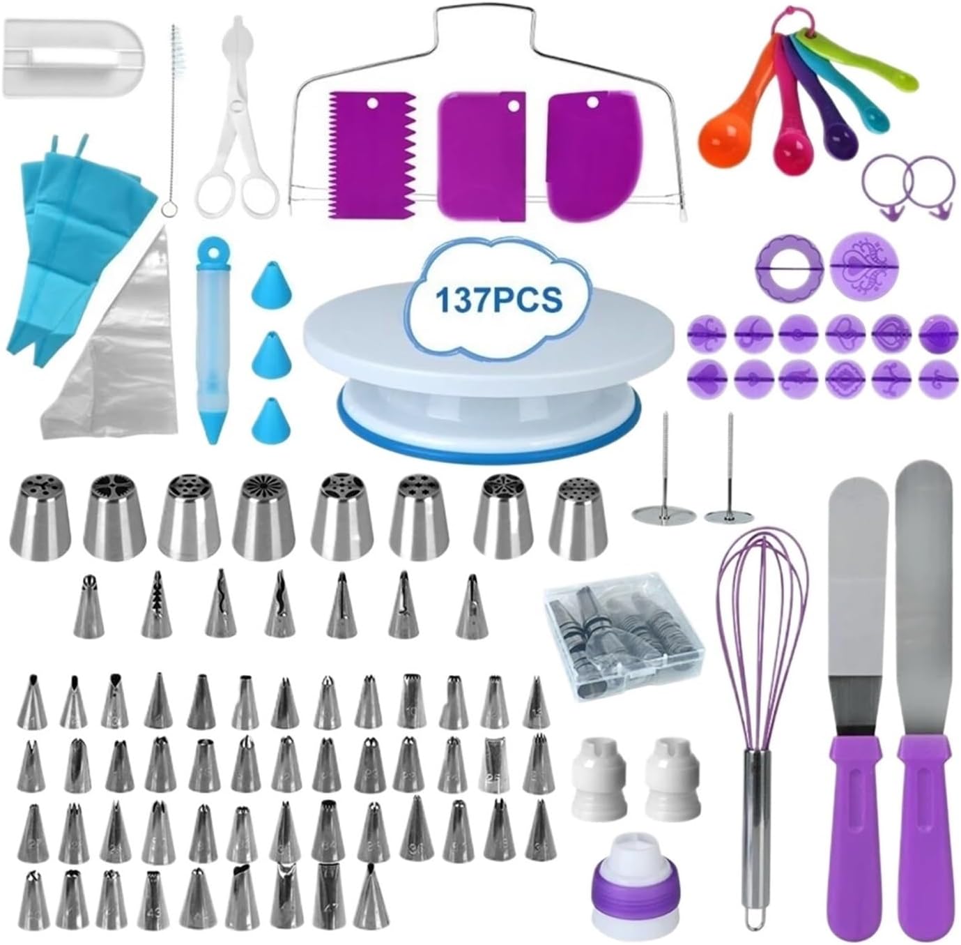 Genérico 137Pcs, Cake Decorating Tools Kit, Pastry Turntable Piping Nozzle Bag Set Rotating Stand Baking Accessories Bak