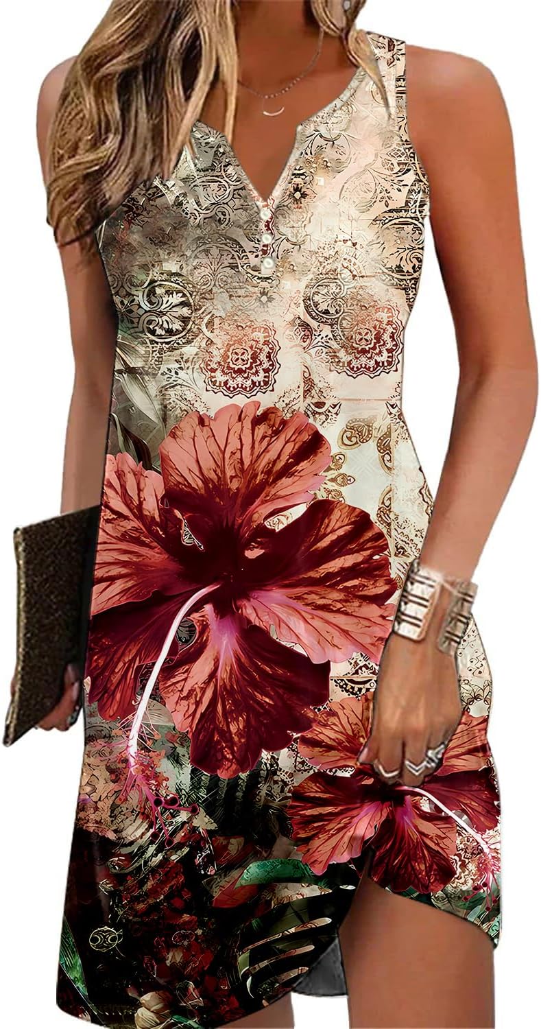Summer Dresses for Women 2026 Beach Loose Casual A Line Dress Sleeveless V-Neck Sundress with Pockets