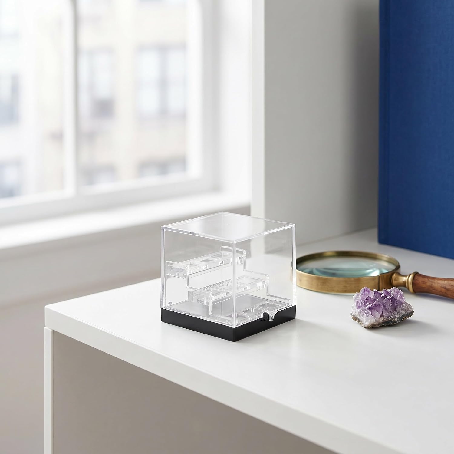 Operitacx 2pcs Mineral Sample Case, 2 Inch Clear Mineral Specimen Display Cube with Three Layers, Crystal Holder Stand for Rock Collection and Home Decoration