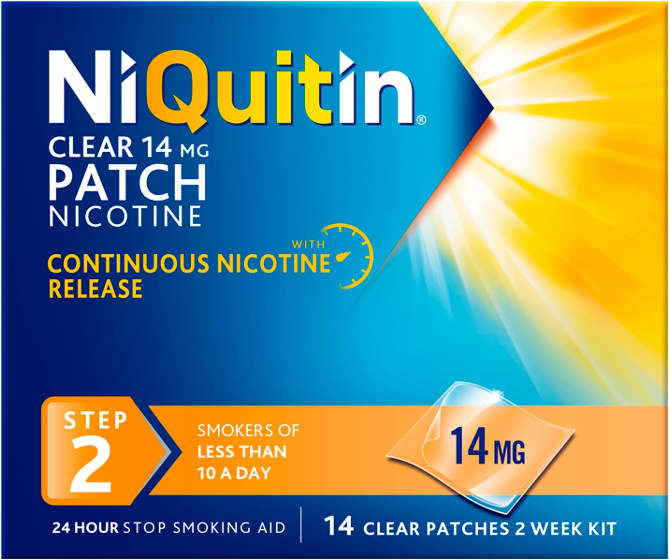 NiQuitin 14 mg Nicotine Patch - Step 2 - Stop Smoking Aid Therapy - 14 Clear Patches for 2 Weeks Treatment - 24h Craving Control - Invisible Nicotine Patches,14 Count (Pack of 1)