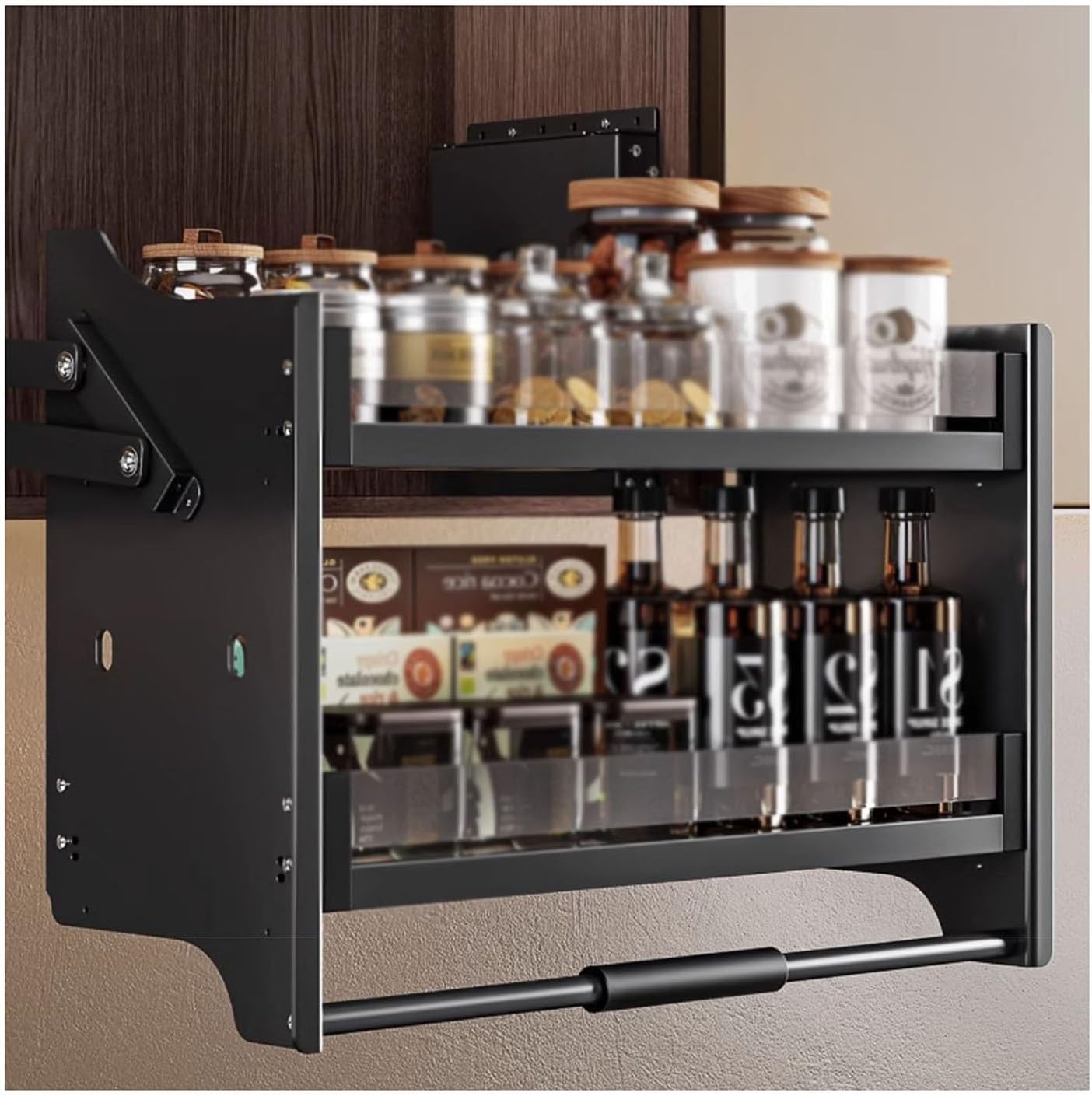 2-Tier Wall Seasoning Basket,Upper Cabinet Storage Organizer,Convenient Pull Down Shelving,Space Saving for Home Cafe,900mm