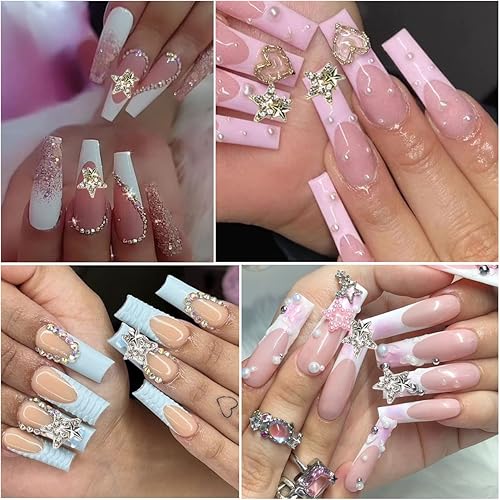 Miniatura 5 de 20 dijes de aleación brillante con estrellas de metal 3D, gemas de uñas, diamantes de imitación de uñas de cristal plateado dorado brillante para