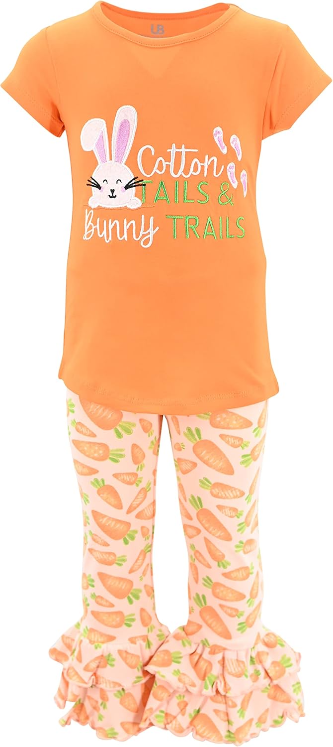 Unique Baby 2 Piece Girls Double Ruffle Leggings and Short Sleeve Shirt Clothes Set Kid and Toddler Girl Outfit