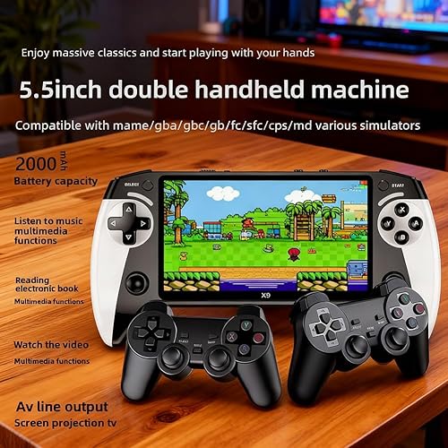 Miniatura 2 de Consola de juegos portátil retro X9, consola de juegos retro Saker de 64 GB con pantalla HD IPS de 5.5 pulgadas, más de 20000 juegos clásicos,