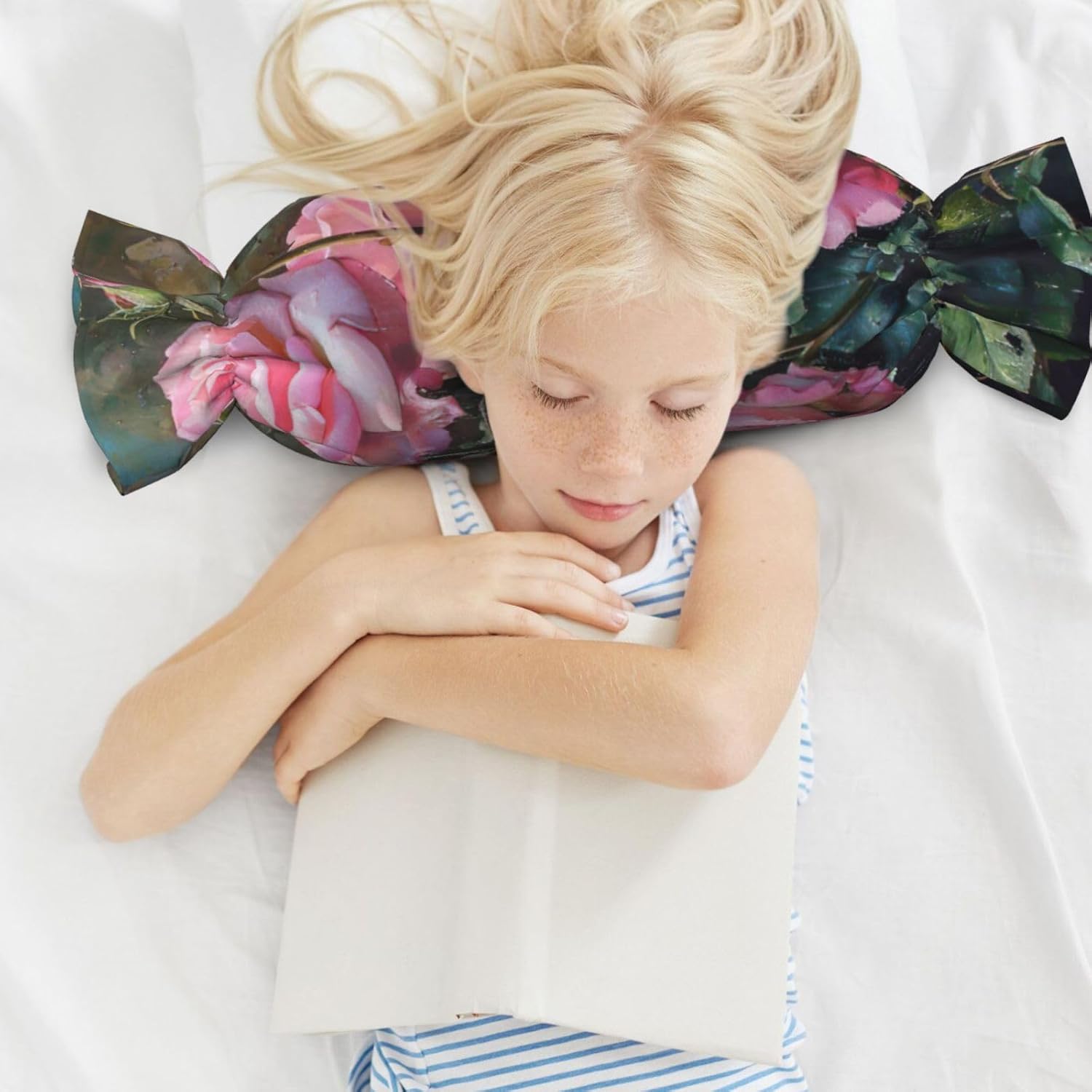 Pink Fresh Roses Print Candy Cylindrical Comfortable Pillow Throw Pillows Home Decor Easy Maintenance