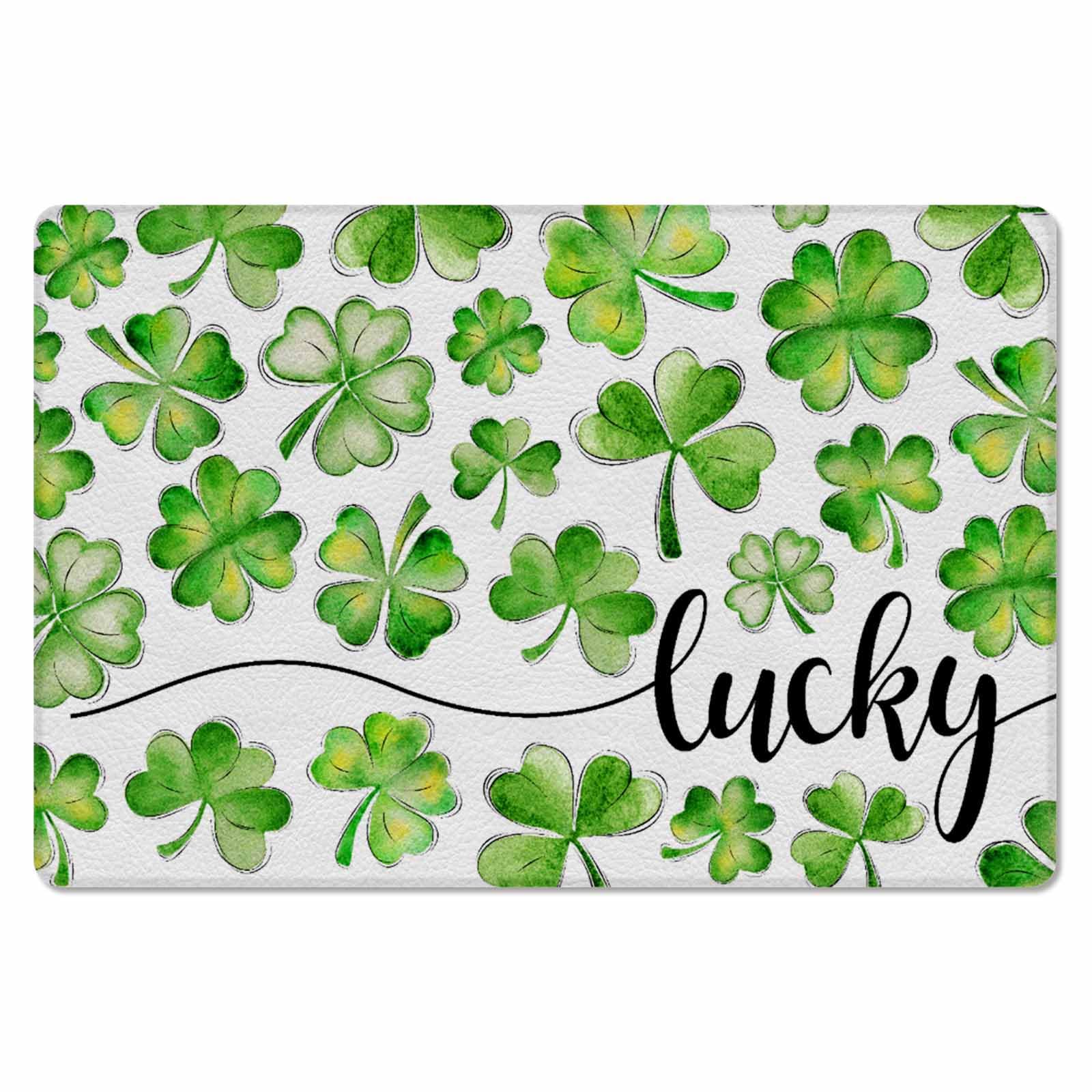 Jolunifun St. Patrick's Day Kitchen Bath Door Mat Cushioned Runner Rug,Washable Welcome Floor Sink Antifatigue Mat,Waterproof & Non-Slip Comfort Standing Doormat,Modern Green White Watercolor 18