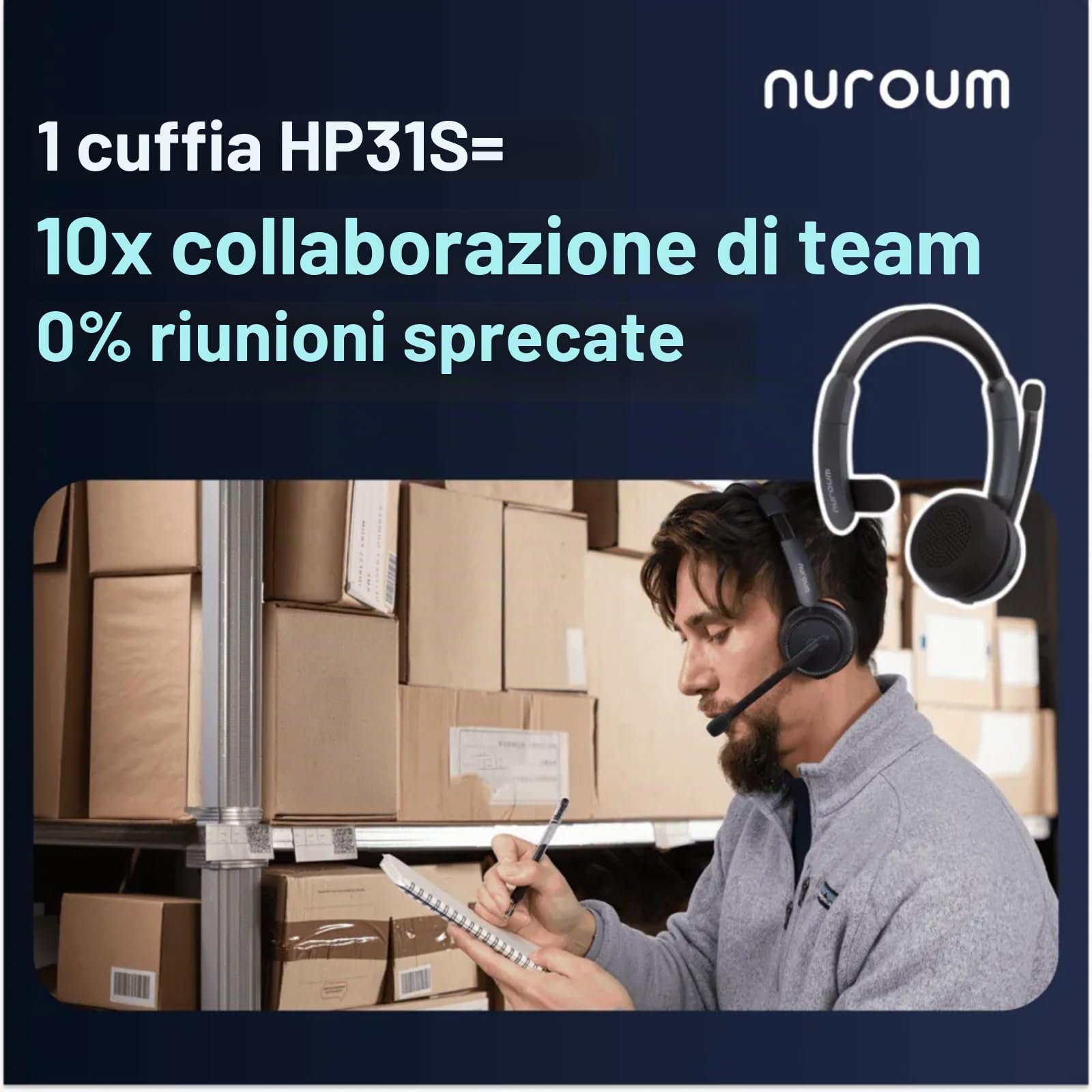 Nuroum HP31S(3rd Gen) Cuffie con Microfono Bluetooth,Cuffie Wireless ENC a Cancellazione di Rumore,Stazione di Ricarica, USB-A&C/Bluetooth 5.4/Dongle, 45H per Cuffie Call Center/Lavoro/Camion/Chiamate
