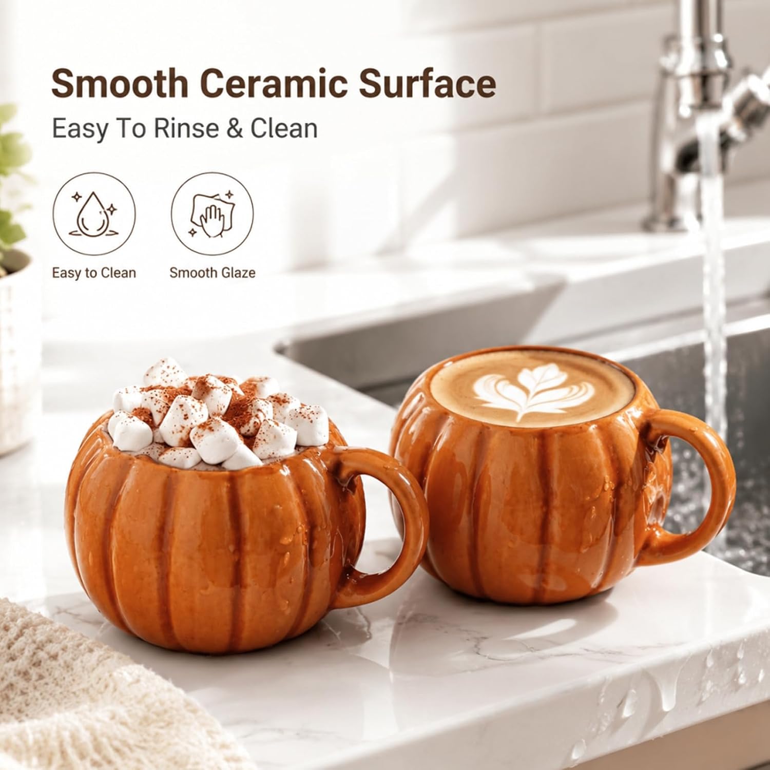 Whaline 2Pcs Fall Pumpkin Mug with Handle, Seasonal Decor, Orange, 17 oz
