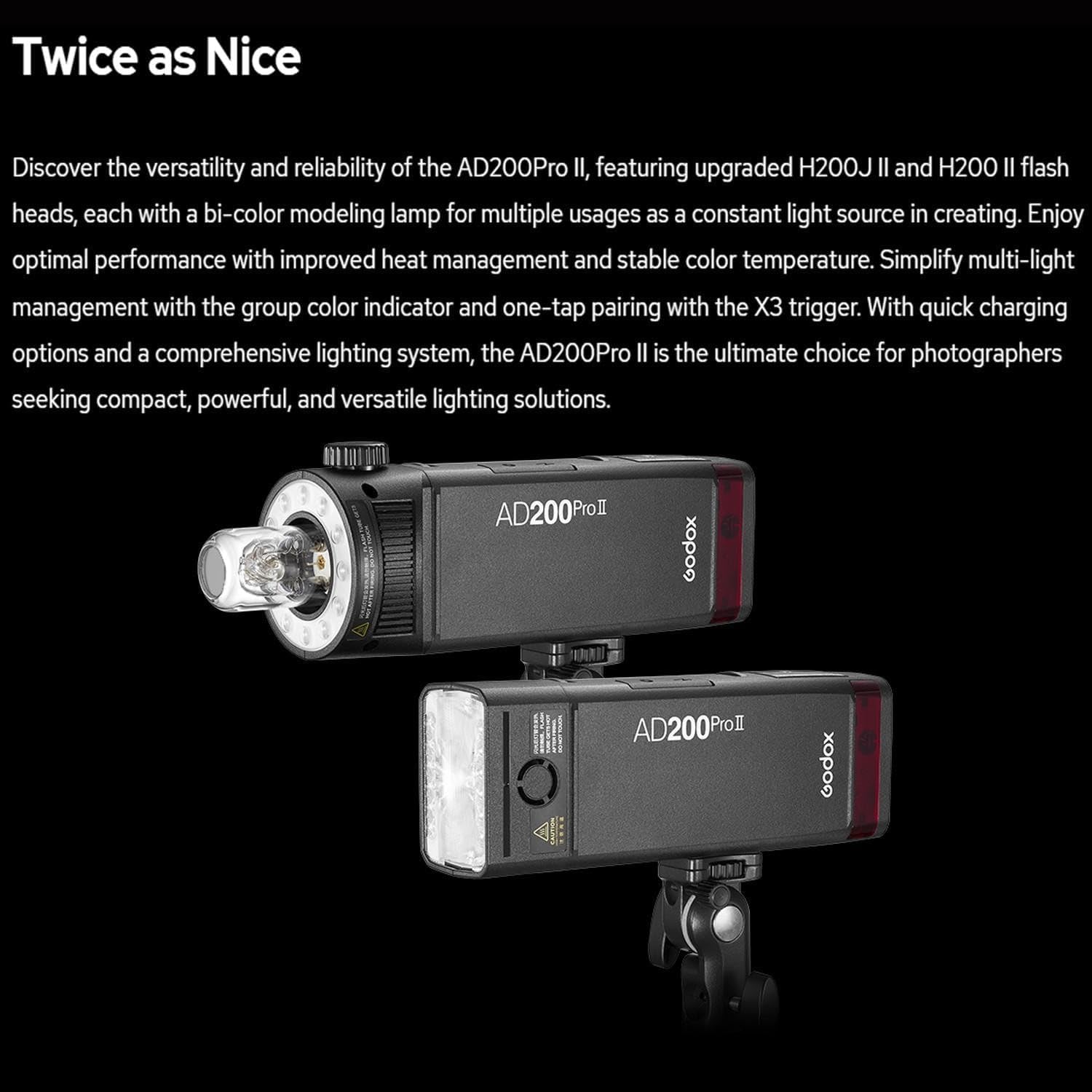 Godox AD200 Pro II 2.4G Pocket Flash Strobe with X3Pro N Flash Trigger for Nikon Cameras,500 Full Power Flashes,0.01-1.8s Recycling,2900mAh Battery,Bi-Color Modeling Lamp(Godox AD200ProII)