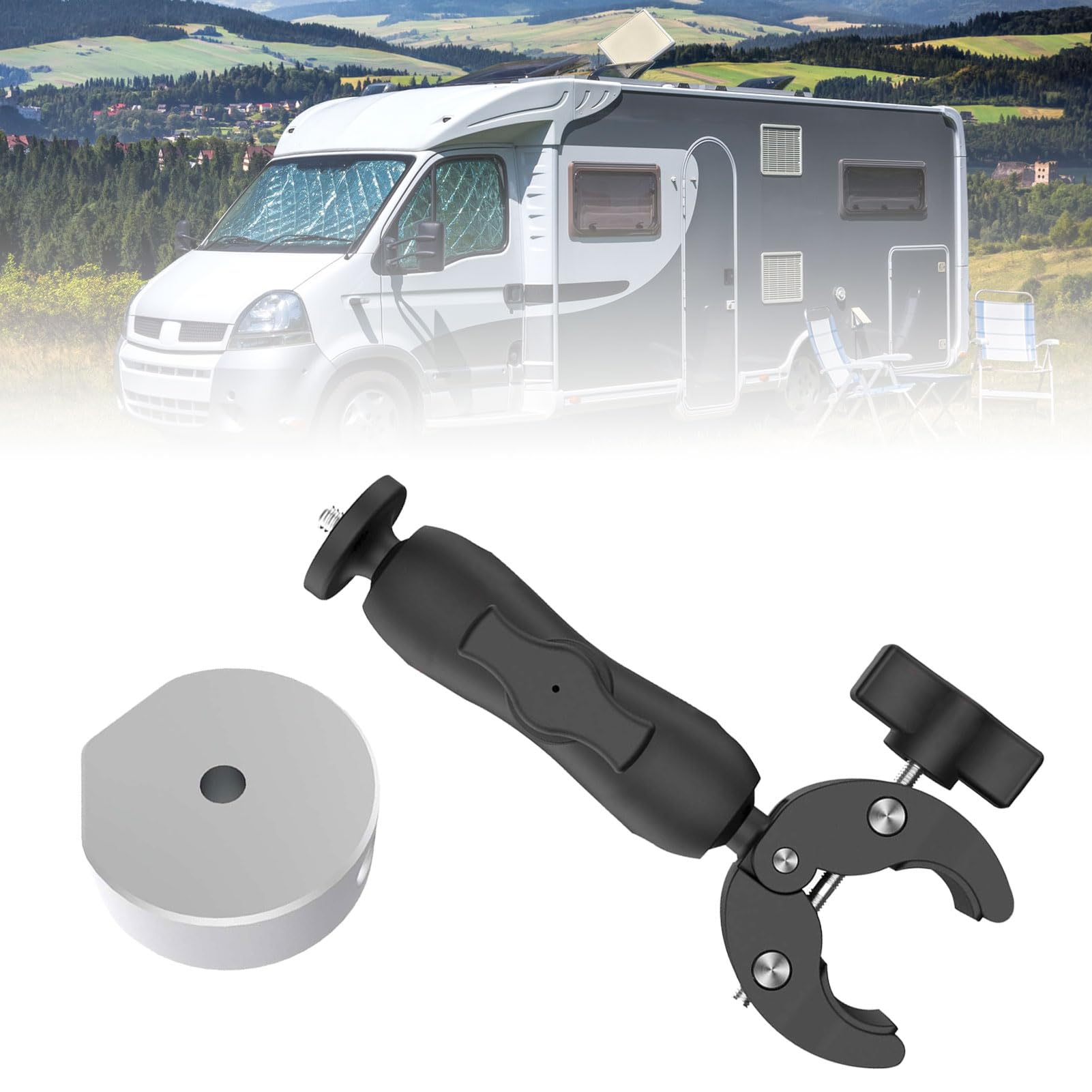 Supporto per Palo Regolabile, Staffa per Antenna Satellitare su Ponte (Supporto e adattatore argento)