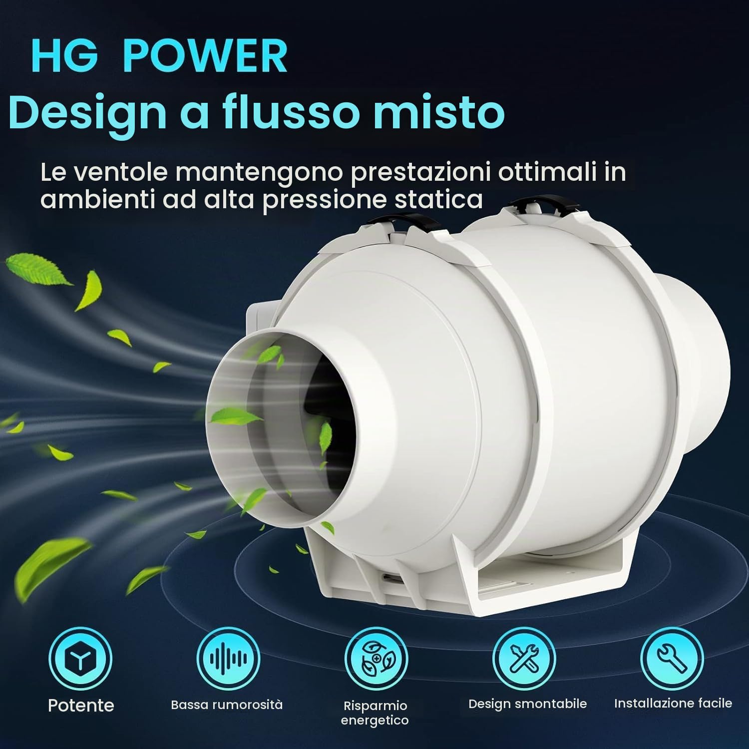 HG Power Ventilatore tubolare da 100 mm, regolabile, 366 m³/h, con regolatore di velocità, motore EC, 110-240 V, silenzioso, con spina europea, per cucina, bagno, garage