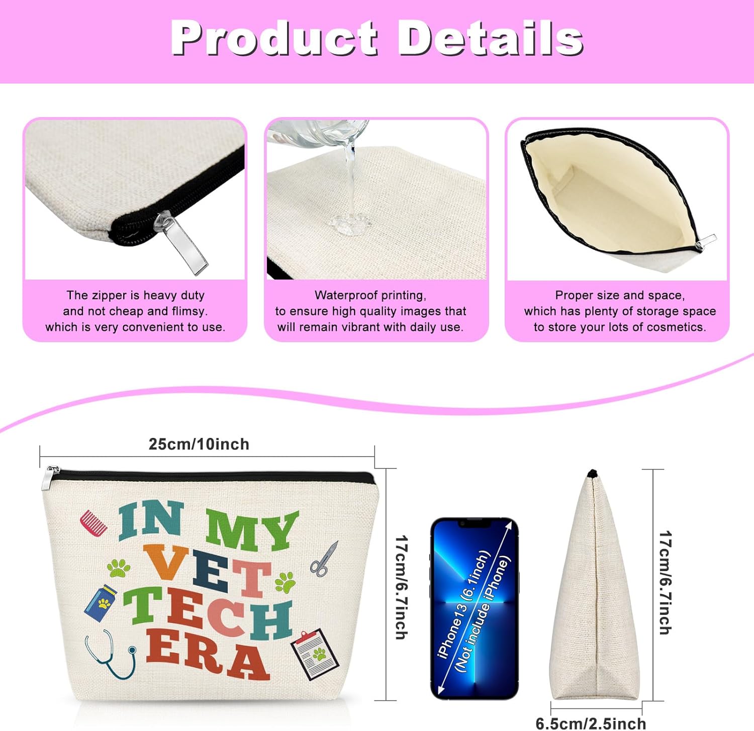Christmas Vet Tech Gift Makeup Bag Veterinarian Appreciation Graduation Gifts for Veterinary Student Women Animal Lover Cosmetic Bag with Zipper National Veterinary Technician Week Gift Travel Pouch - Image 2