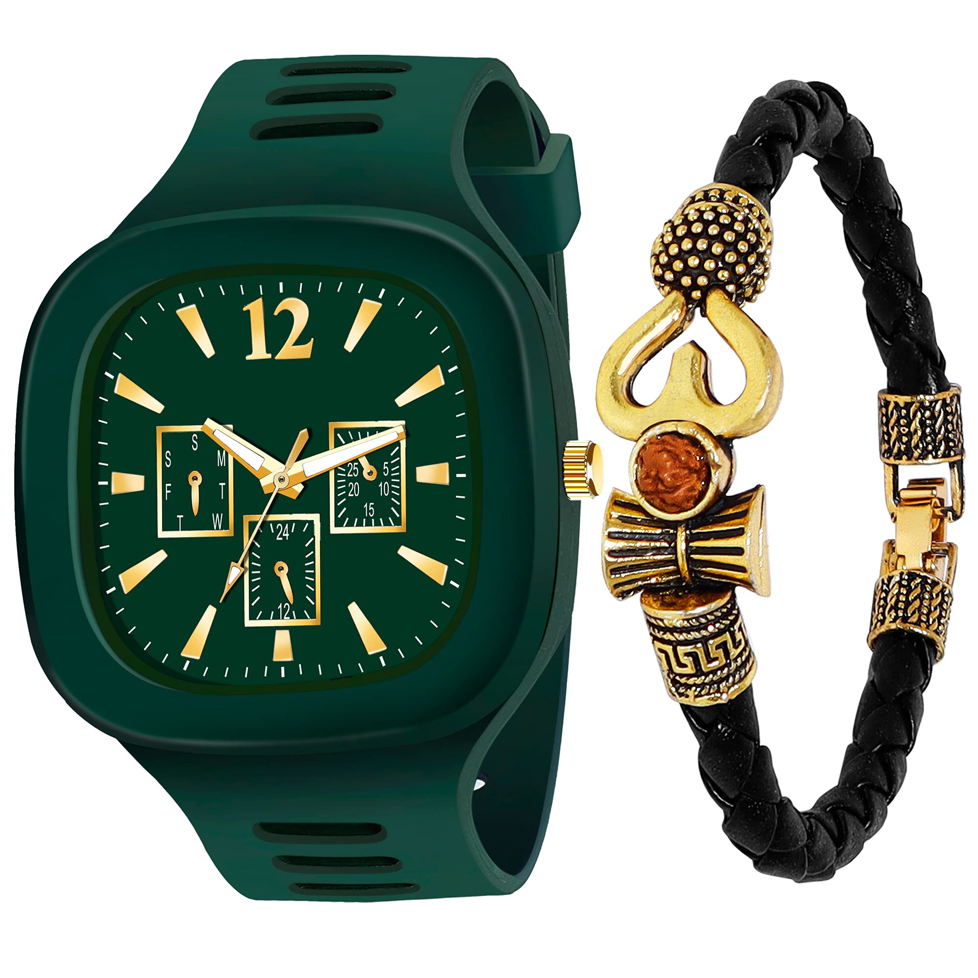 casera New ADDI Stylish Designers Square Dial and with Leathers Bracelet Analog Silicon Strap Watches for Boy and Men (Green) (B09GW3CSDV) Amazon Price History, Amazon Price Tracker
