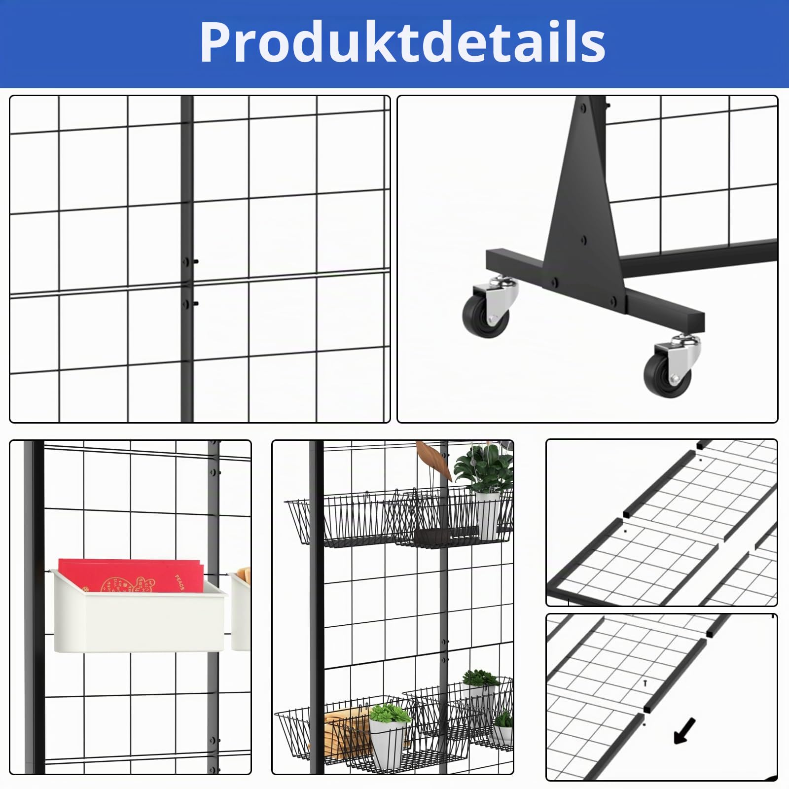 Gitterwand Stehend, Gridwall Präsentationsständer, 60 x 160 cm, Verkaufsstand mit dreieckiger Basis, Strapazierfähig, Bodenstehend, für Einzelhandel, Kunstmesse (Schwarzes Finish)