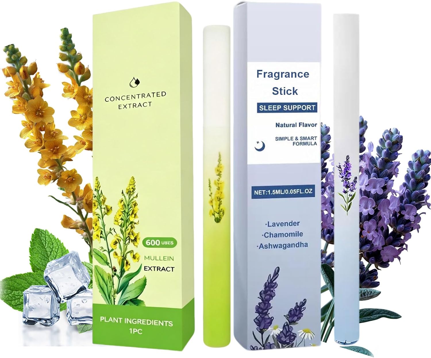 2 Pack Herbal Fragrance Pens, Mullein Scent + Lavender Scent, Plant-Based Formula, 600 Uses