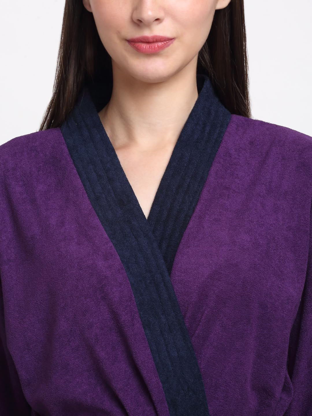 CREEVA Everyday Unisex Micro Terry Bathrobe Collection With kimono collar and 1 Pocket, 3/4 Sleeve Bath Robe Super Soft Light Weight - Indigo & Navy - Image 5 thumbnail