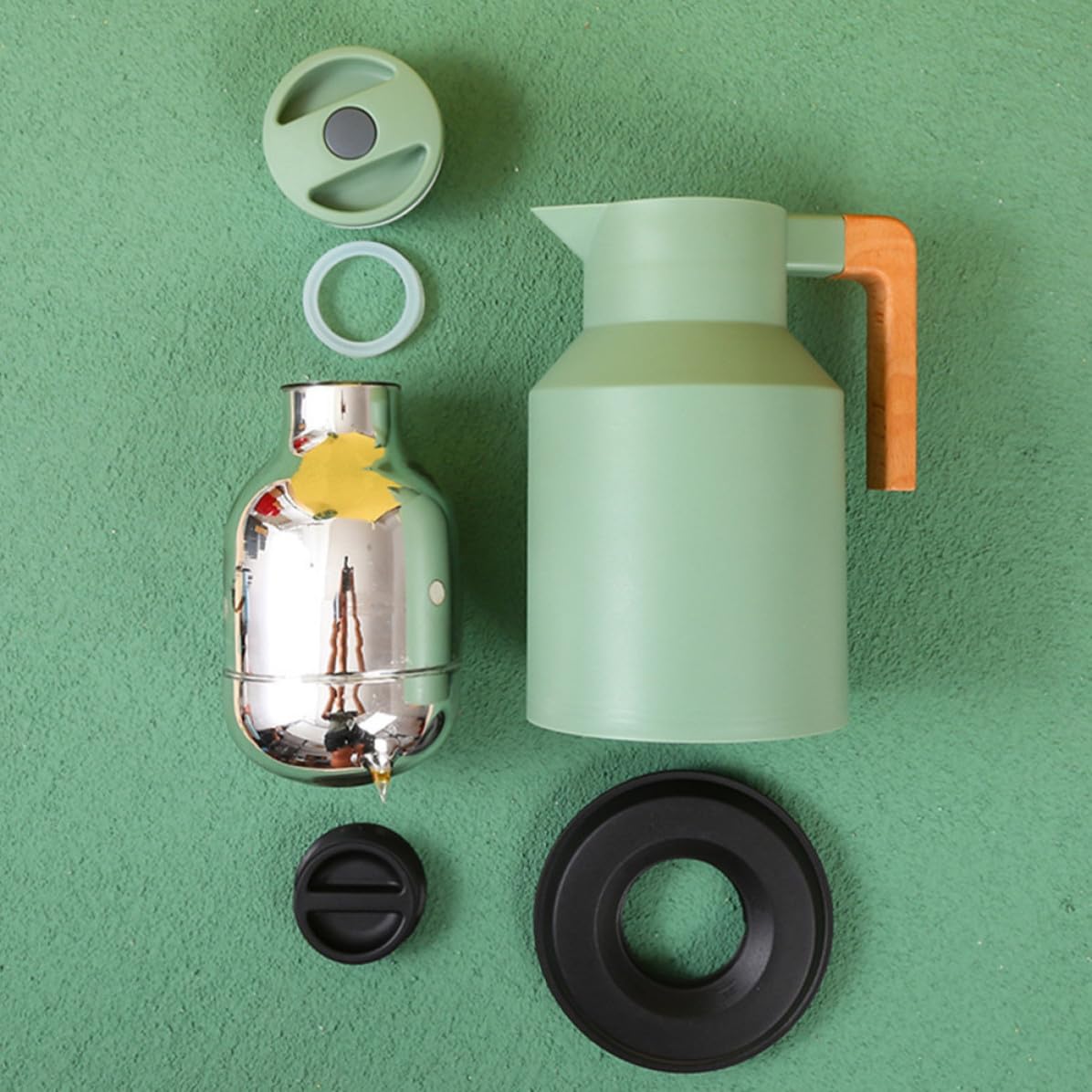 Botella Térmica y Mango de Madera Interior de Vidrio de Gran Capacidad 1l Diseño Simple y Fácil de Usar para Mantener Bebidas Calientes o Frías para Uso Doméstico