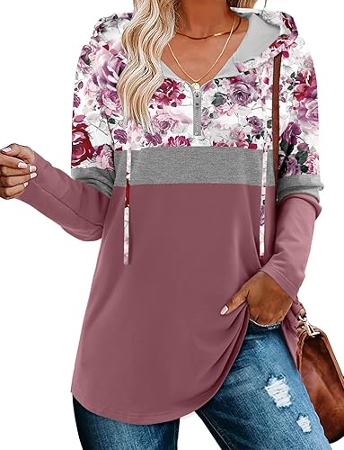 BETTE BOUTIK Womens Quarter Zip Tunic Hoodies Pullover Long Hooded Sweatshirts S-3XL