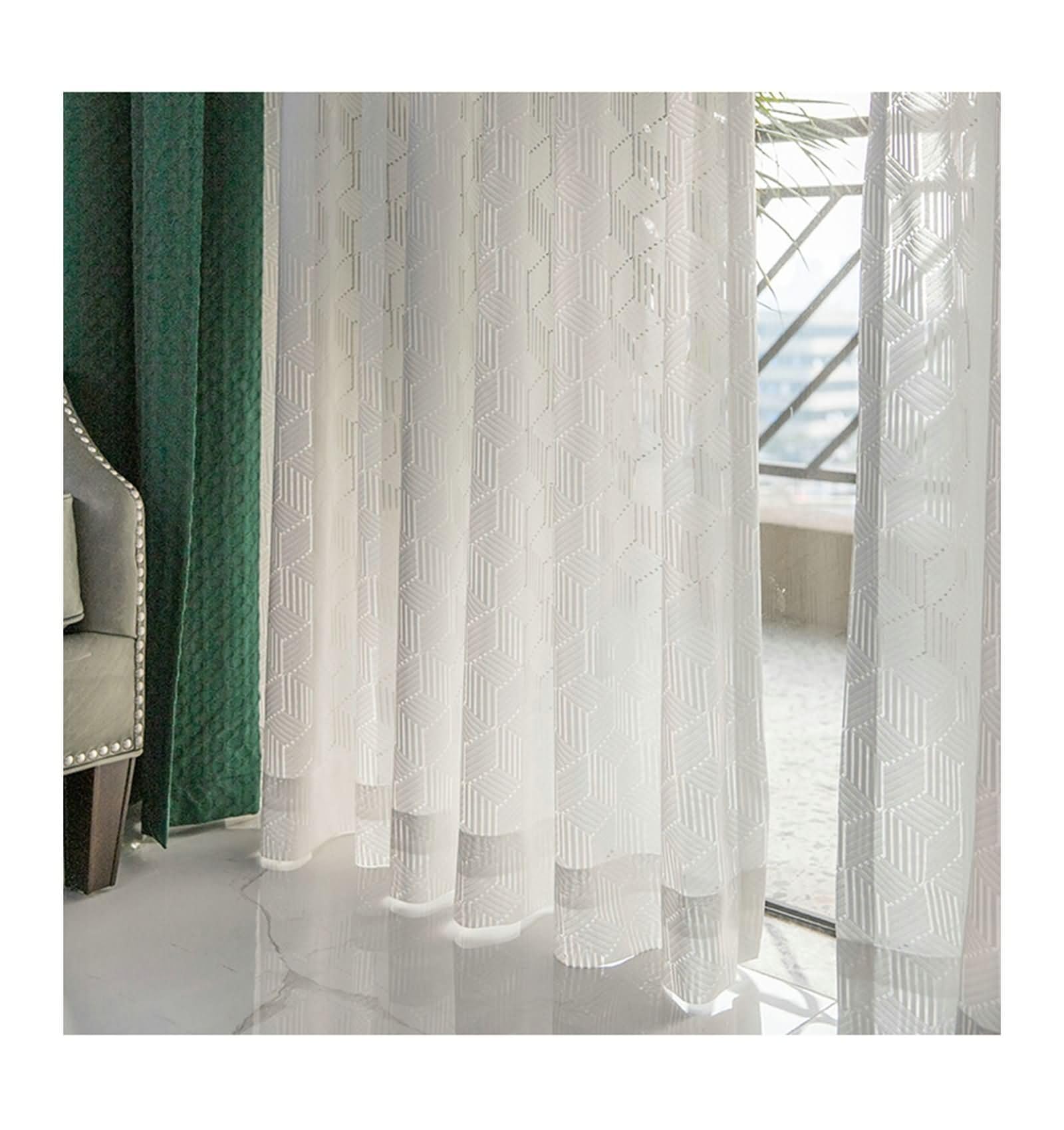 Tiulowe zasłony do sypialni 2 panele 2 x 54 szer. x 213 cm wys. , draperie przezroczysta biel jednolity kolor i geometryczne zasłony z haczykami