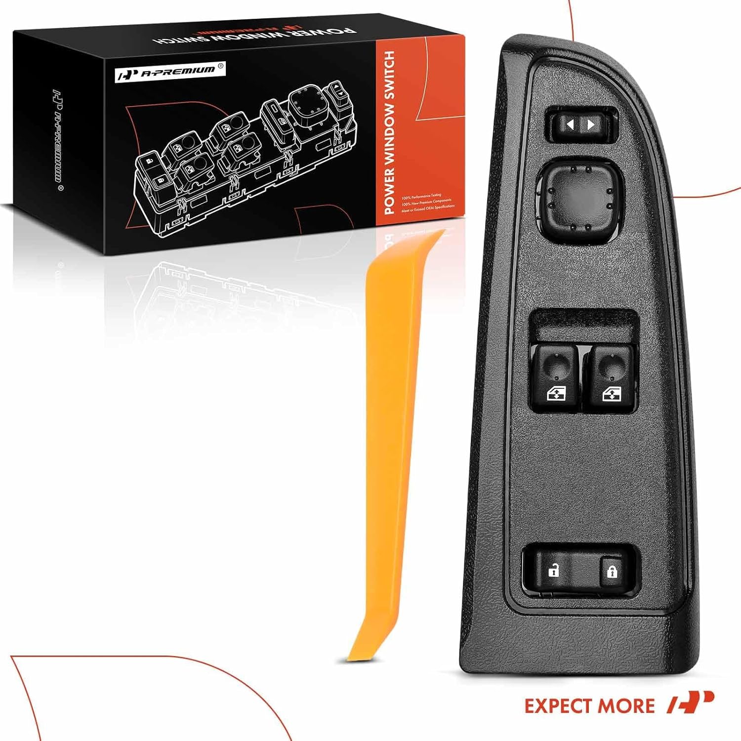 A-Premium 15883318 Power Window Switch with Bezel Compatible with 2003-2007 Chevrolet Silverado GMC Sierra 1500 2500 3500, Front Driver Side Door Lock Switch