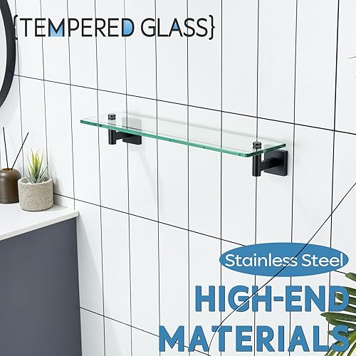 Miniatura 7 de KOKOSIRI Estantes flotantes de vidrio de 20 pulgadas para dormitorio, sala de estar, cocina, estante colgante a prueba de óxido montado en la pared,