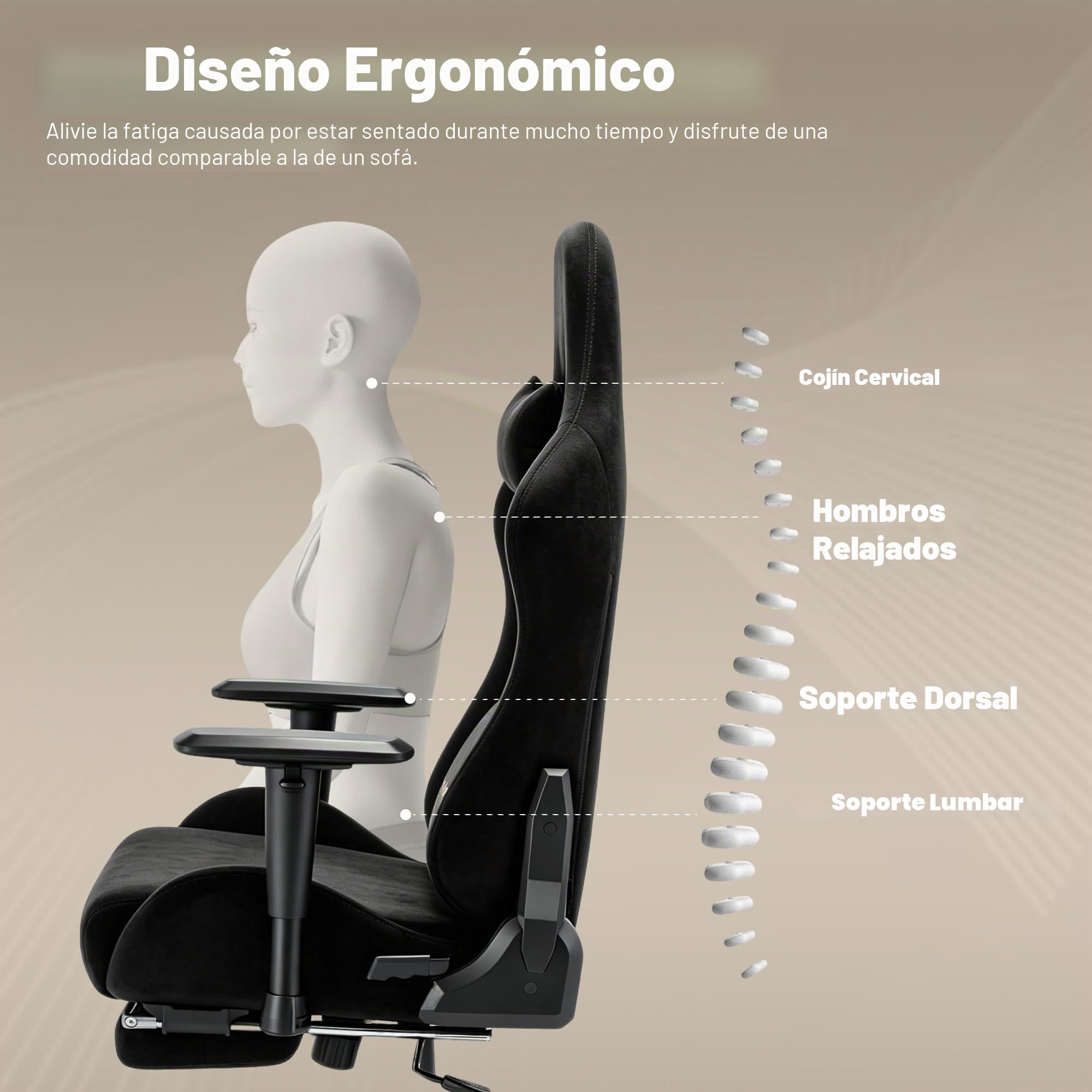 Symino Silla Gaming Ergonómica con Reposapiés, 150° Reclinable: Soporte Lumbar y Reposacabezas Regulable, Ajustable en Altura, Soporta hasta 200kg (Black)