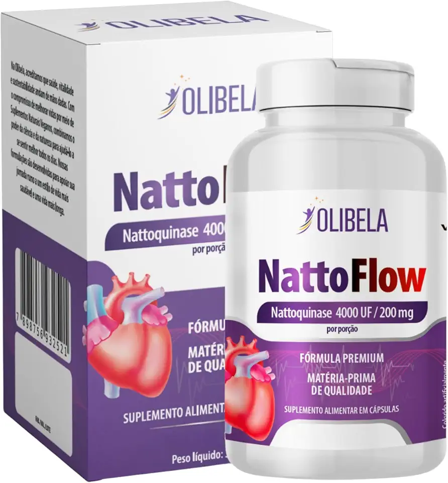 Nattokinase 4000UF 180 Cápsulas Veganas Alta Concentração - Suplemento Alimentar para Suporte à Circulação e Saúde Vascular - Natto Enzima Natural de Alta Pureza Fabricado no Brasil - Olibela Suplementos (1 Pote 180)