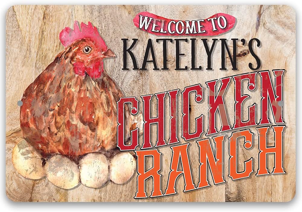 Personalized Chicken Coop Outdoor Metal Tin Sign Decoration Farm Rustic and Country Wall Home Decor and Kitchen Plaque, Fresh Eggs Fluffy Butt Hut Hen House