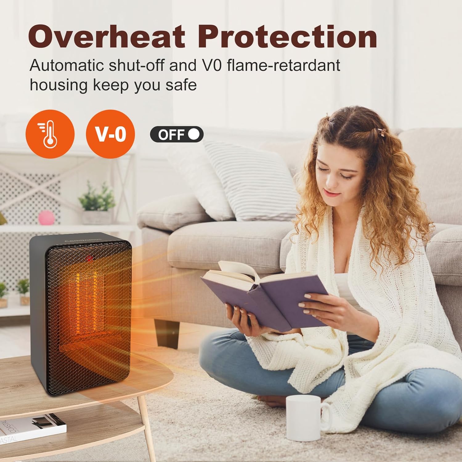 Ceramic Space Heater - 500W Personal Small Heater for Office Desk and Bedroom, Portable Mini Heater with Tip-over Protection, V0 Flame-retardant Material and Quiet