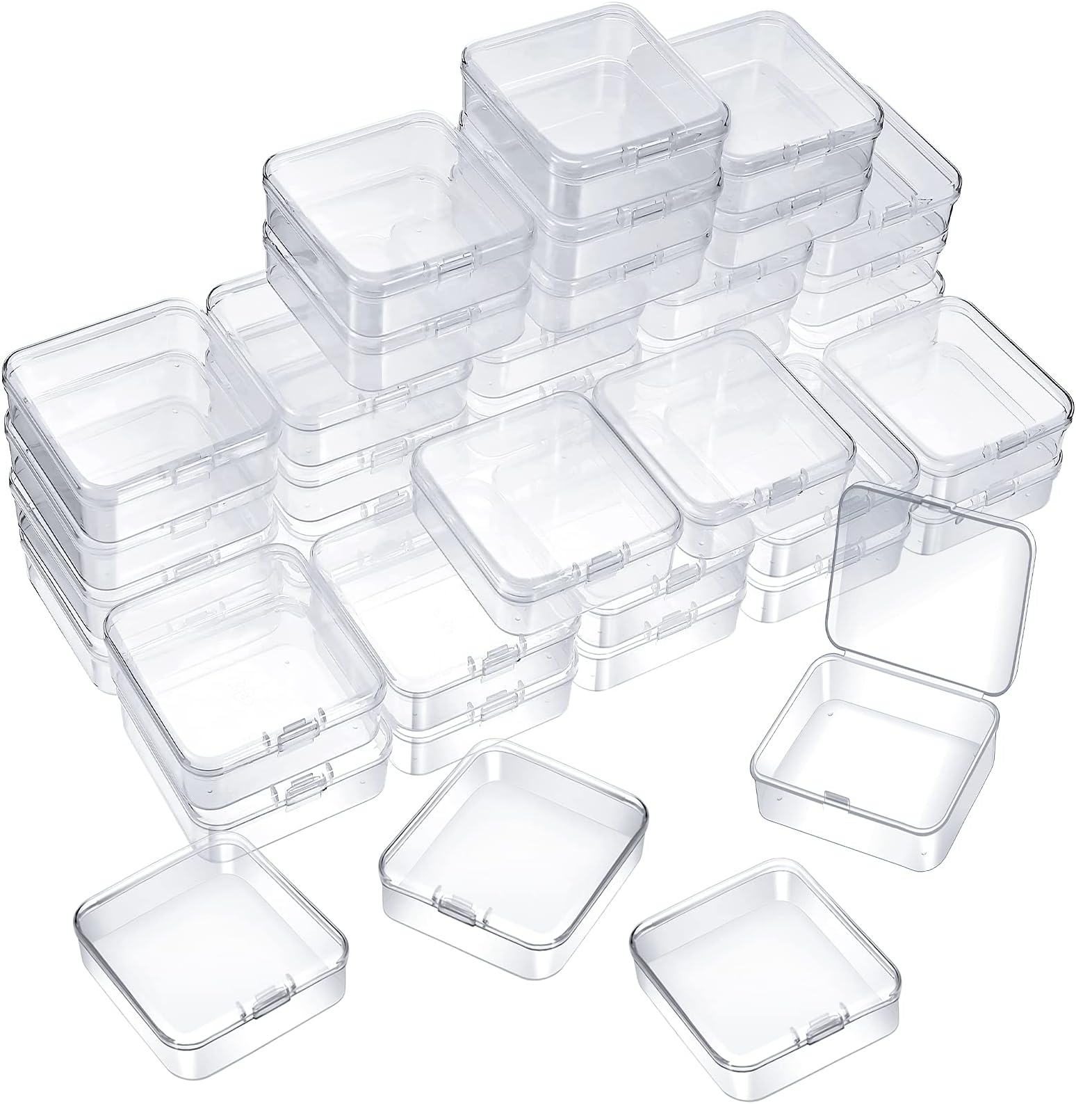 48 Packs Clear Small Plastic Containers Transparent Storage Box with Hinged Lid for Small Items Crafts Jewelry (2.52 x 2.52 x 0.79 Inches)