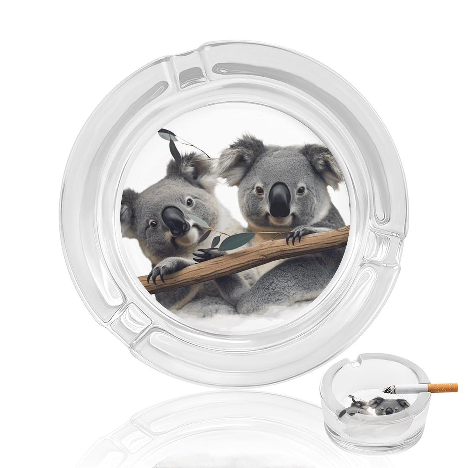 Fekiloot Men's Style Funny Koalas Glass Ashtray For Cigarette Cigar,Cigarette Ashtray For Indoor Or Outdoor Use,Cigar Ashtrays With 3 Notches-Glass Decor Gift For Smokers