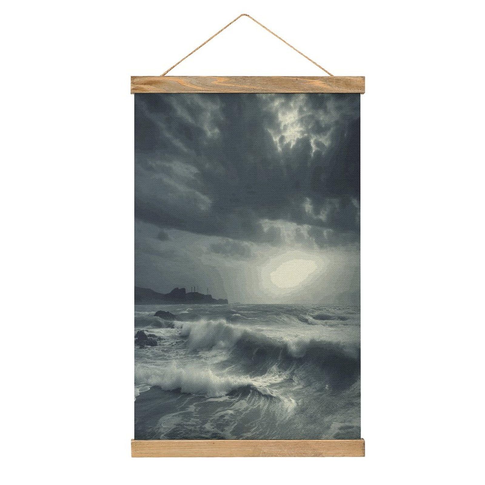 VstaDank Stormy Sea Poster with Wooden Frame Hanger Art Painting Wall Decor Poster Wall Hanging Wooden Frame 13x20 Wood Poster Hanger for Photo Picture Art Canvas Print Artwork