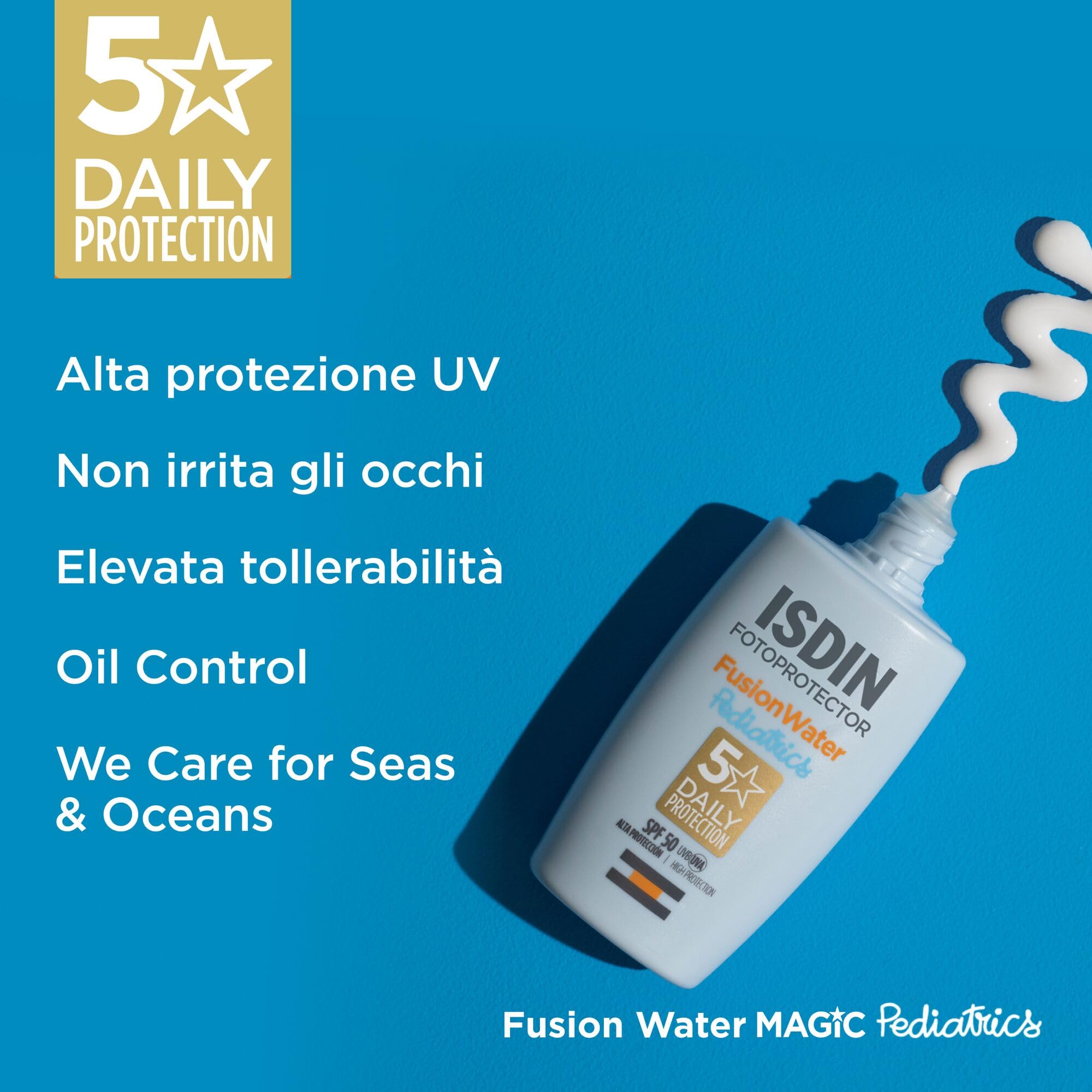 ISDIN Pediatrics Fusion Water MAGIC SPF 50 (50 ml) | Crema Solare Viso per Bambini | Texture Ultraleggera | Adatto per Tutte le Tipologie di Pelle