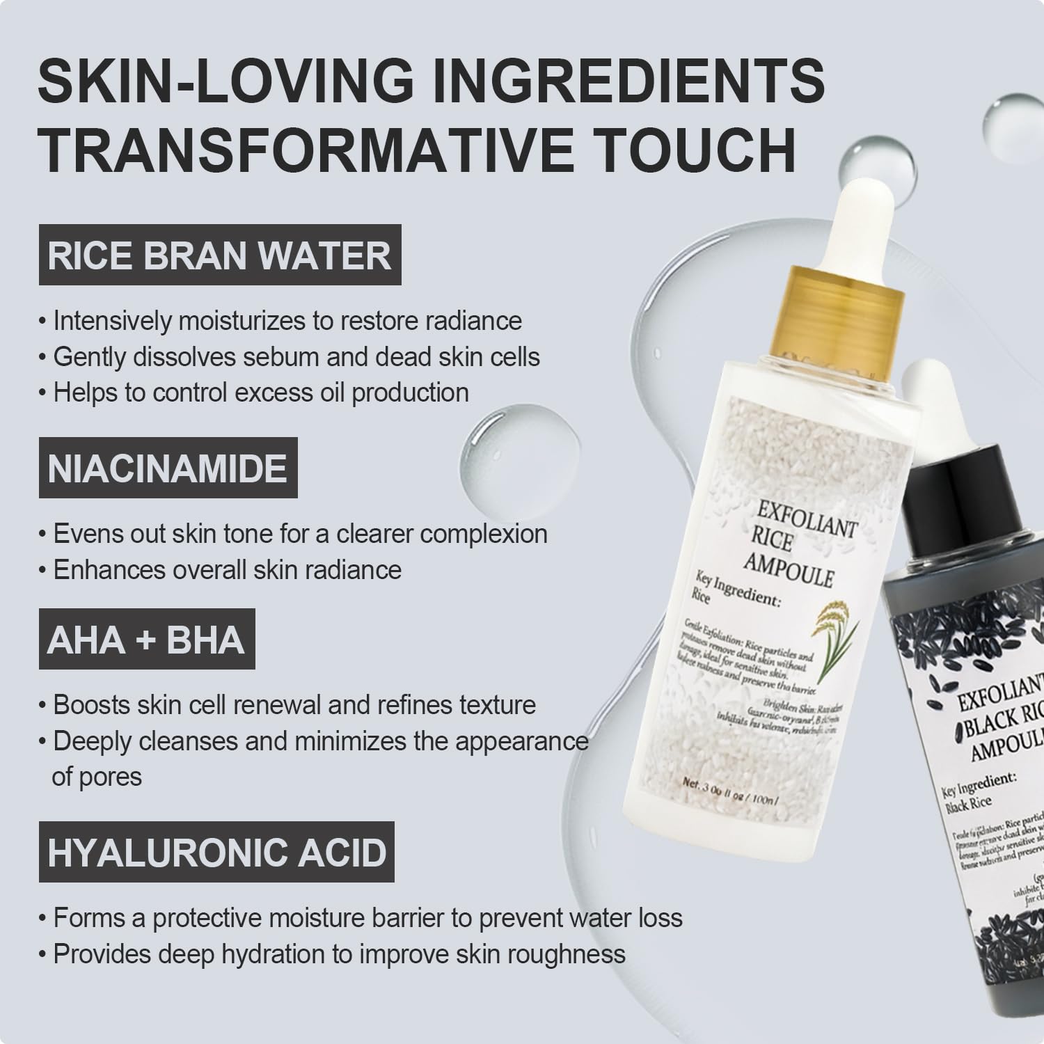 Peel Shot Glow Rice Ampoule Duo - Exfoliating Serum | Gently removes dead skin & blackheads. Hydrates & brightens all types. White rice for glow, black rice for deep care. 3.4 oz.