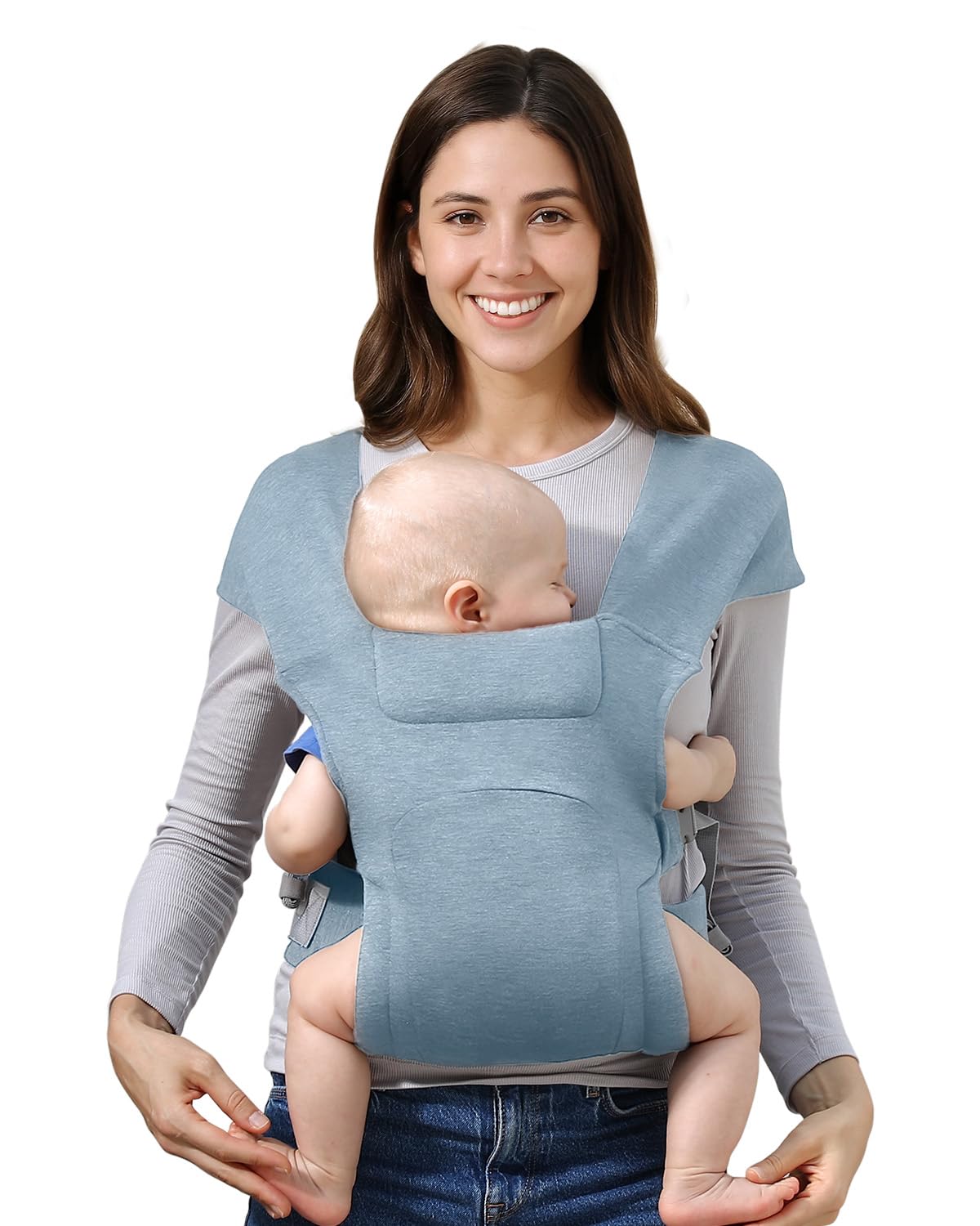 HEYVALUE Baby Carrier Newborn to Toddler(7-35lbs), Ergonomic Cross-Back Wraps with Adjustable Straps, Newborn Carrier with Effortless Put-On, Head Support for Hands-Free Comfort, Blue