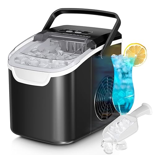 Antarctic Star Countertop Ice Maker Machine, 8 Ice Cubes in 6 mins, 26lb/Day Ice with 2 Sizes- Portable Mini, Energy Saving & Basket/Scoop for Home/Party/Travel/Camping/Bar, Dark Black - BLACK - 26Lbs/24H