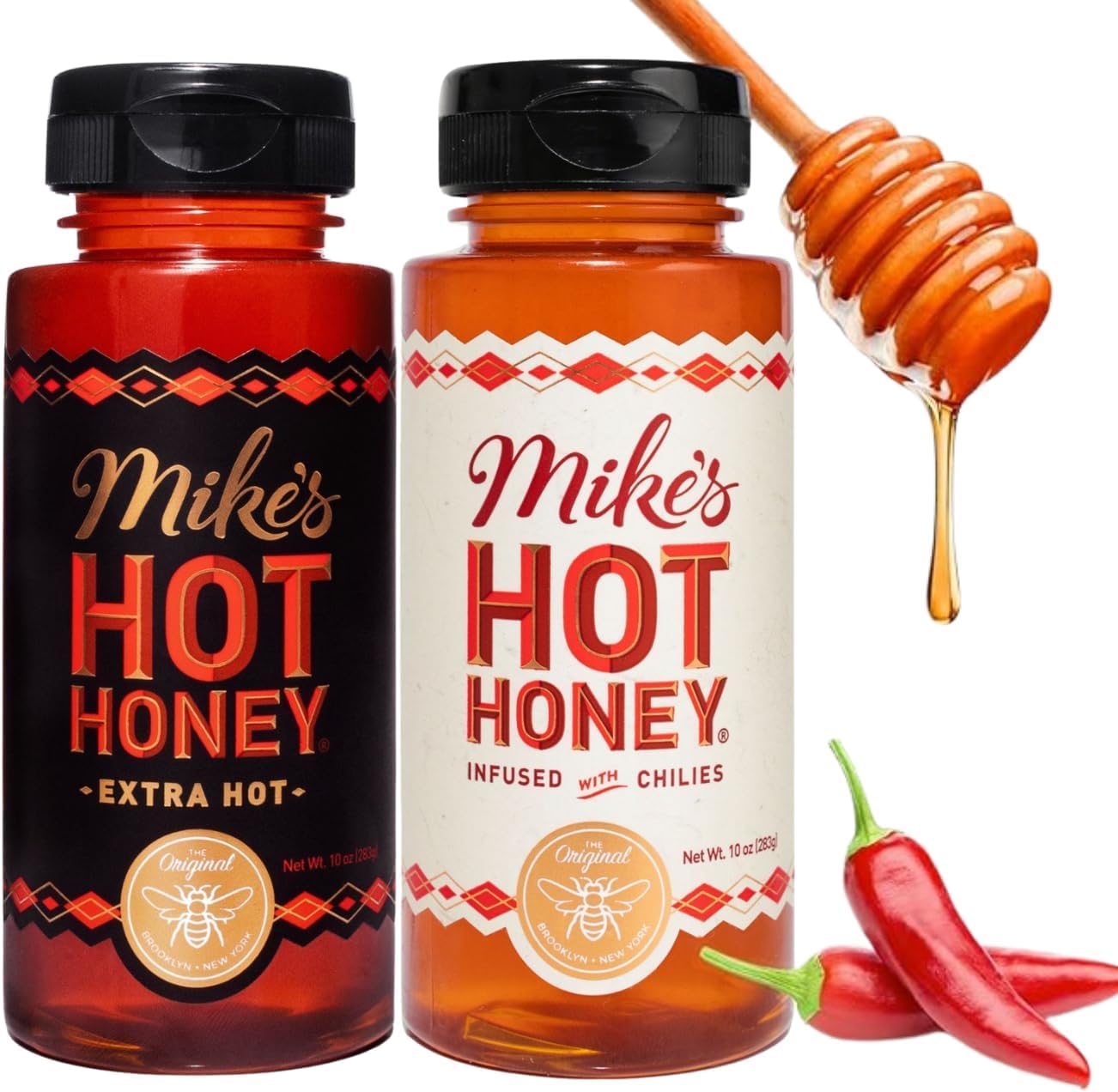 - Mike's Hot Honey, Original & Extra Hot, America's #1 Spicy Honey with Chili Peppers, (10oz Bottle, 2 Pack)