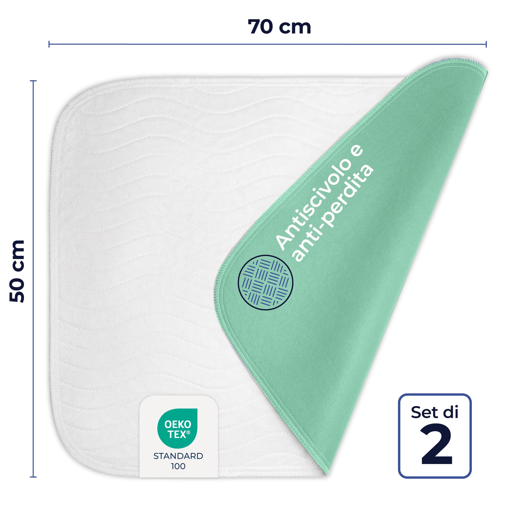 Traverse Letto Anziani Neonato 50x70 Impermeabile Assorbente Set 2 Lavabile