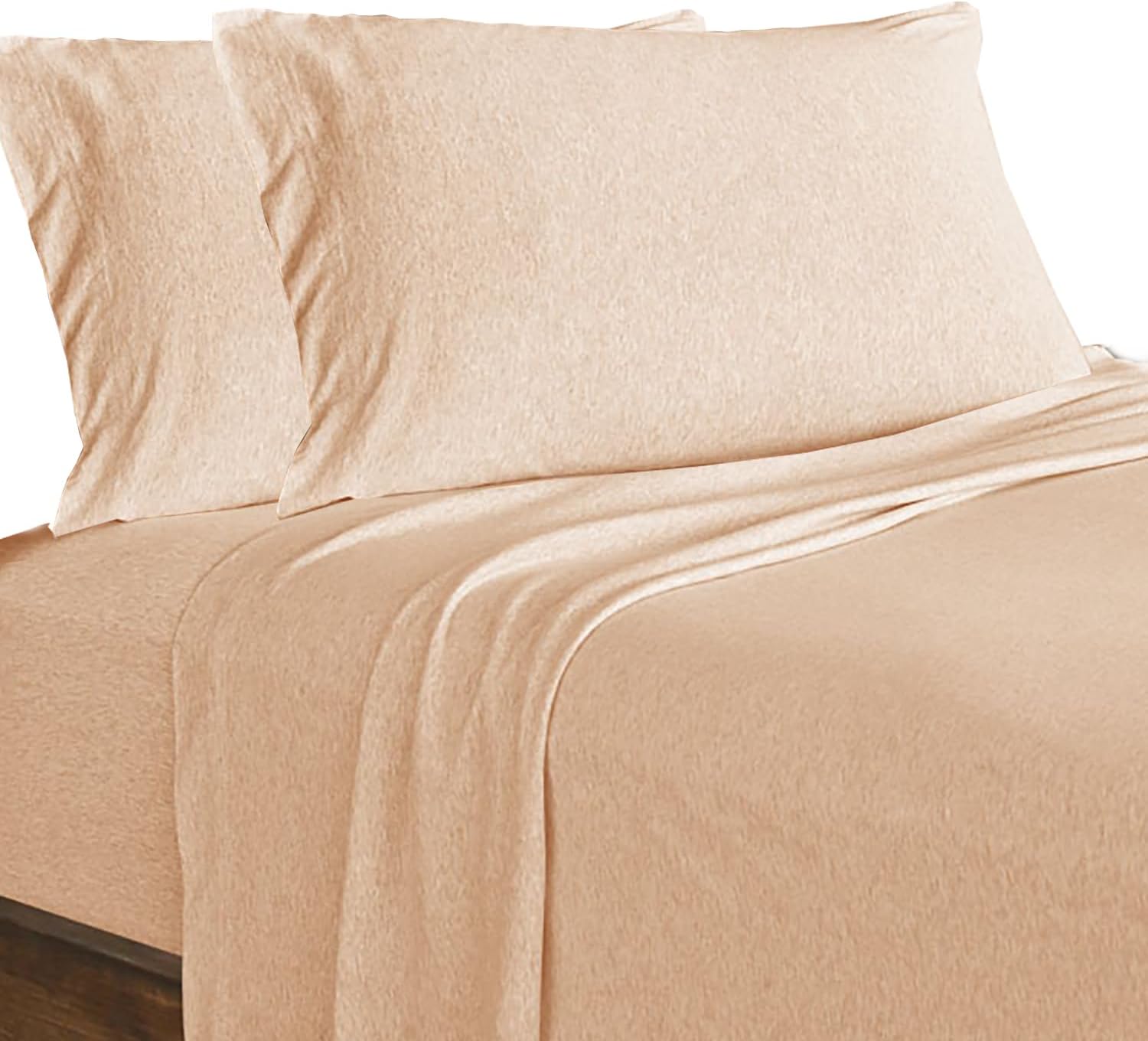 ROYALE LINENS Soft Tees Luxury Cotton Modal Jersey Knit Sheet Set, Blush, Twin