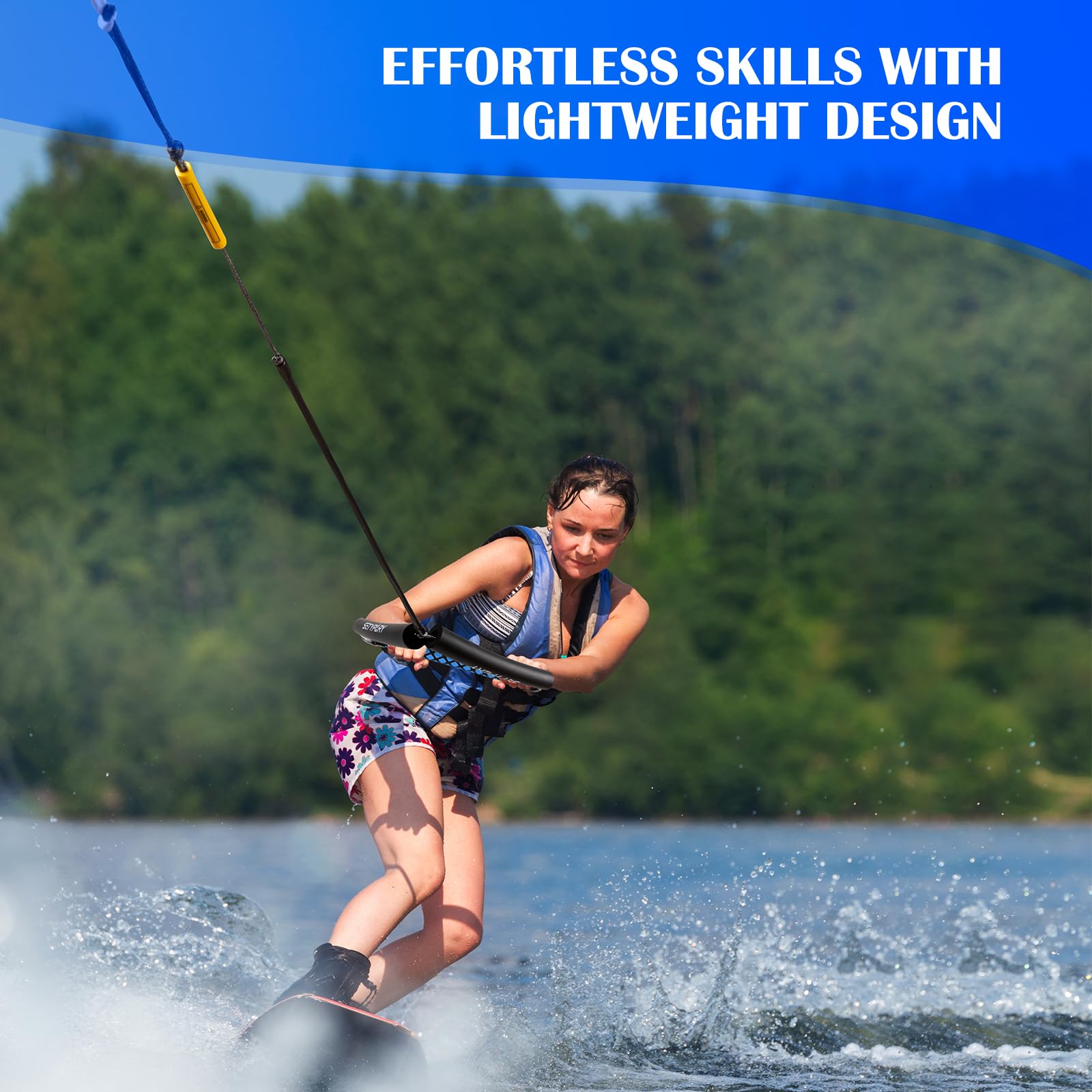2,5 m langes Dyneema-Wakeboard-Seil und Griff, 4 Abschnitte, schwimmendes Wakeboard-Abschleppseil, Wasserskiseil für Wakeboarden, Wasserski, Knieboarden und Wakesurfen