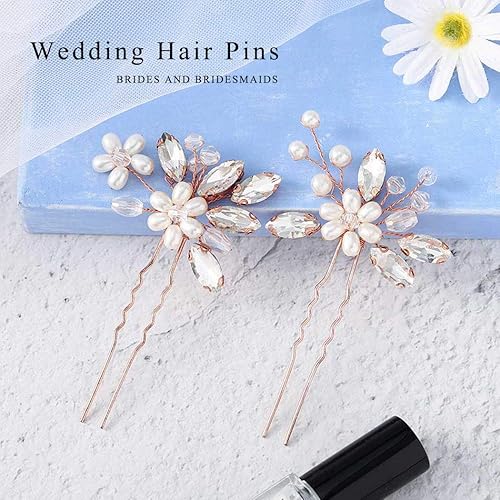 Miniatura 9 de Jakawin Bride Wedding Pearl Hair Pins Flower Hair Piece Rhinestone Bridal Hair Accessories for Women HP065 (Plata)